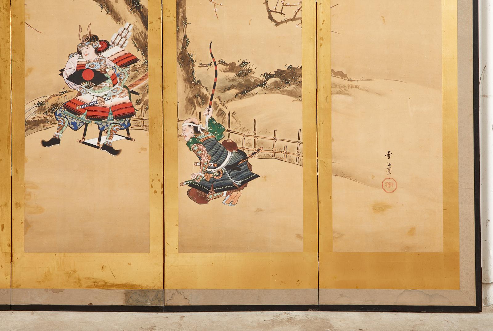 Japanese Edo Six Panel Screen Yoshitsune and Benkei For Sale 7