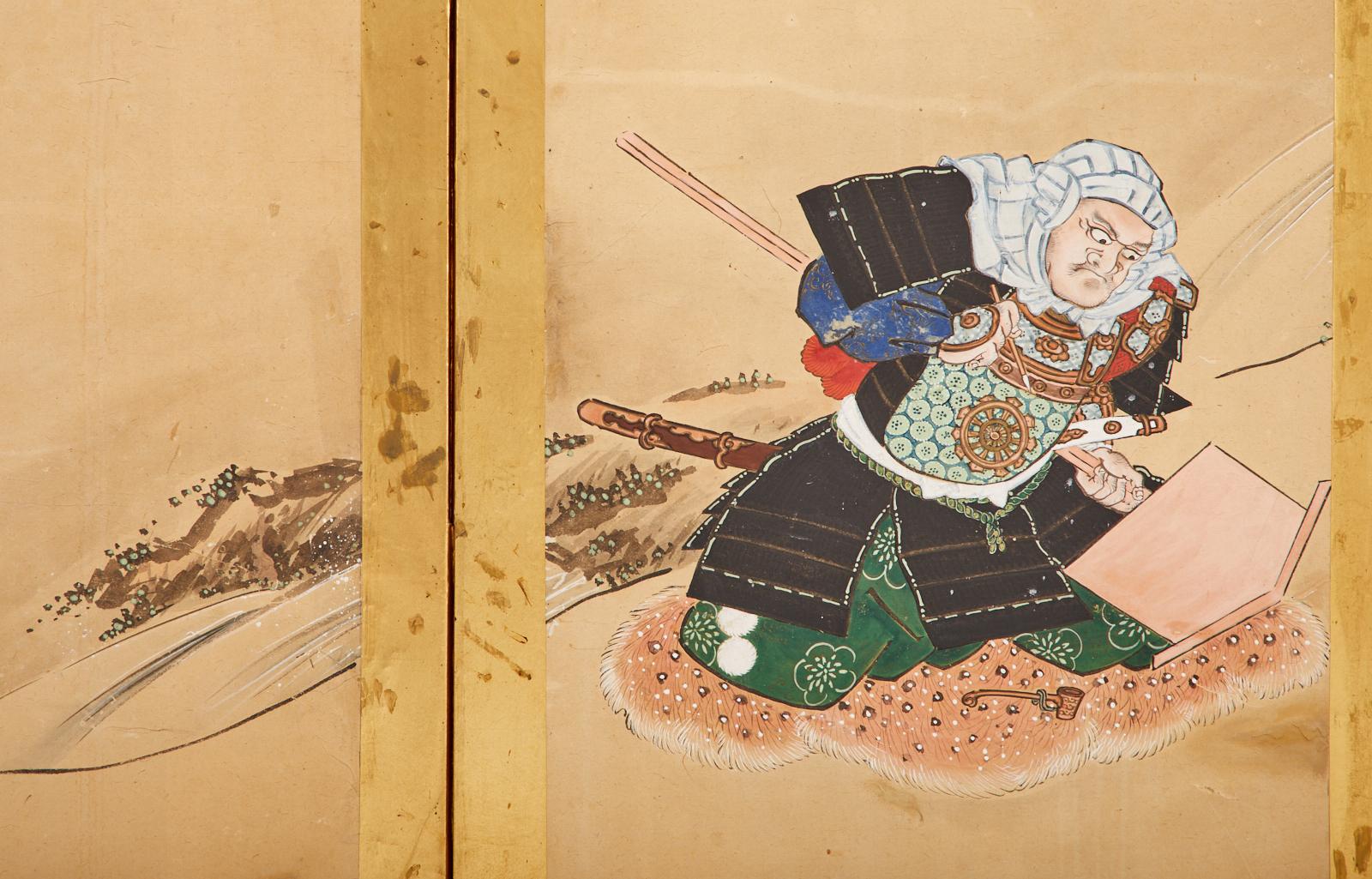 Japanischer Edo-Raumteiler mit sechs Tafeln Yoshitsune und Benkei im Angebot 9