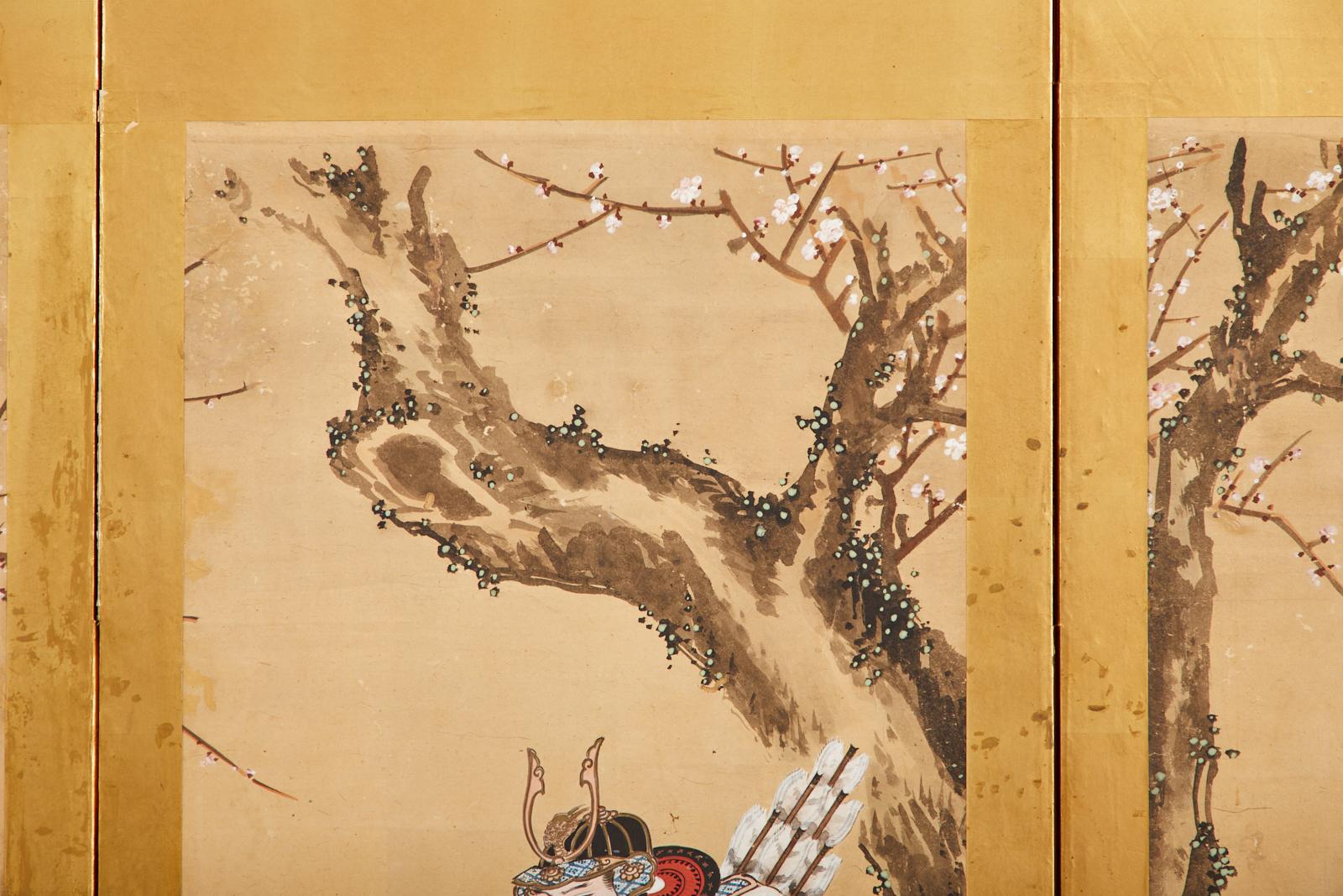 Japanese Edo Six Panel Screen Yoshitsune and Benkei For Sale 9
