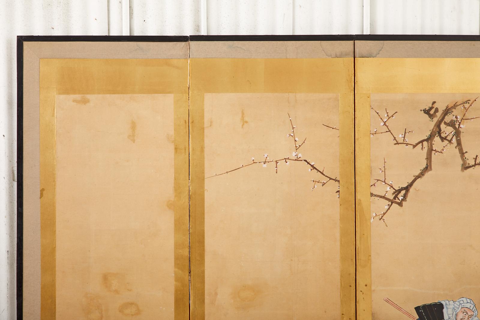 Japanese Edo Six Panel Screen Yoshitsune and Benkei For Sale 2
