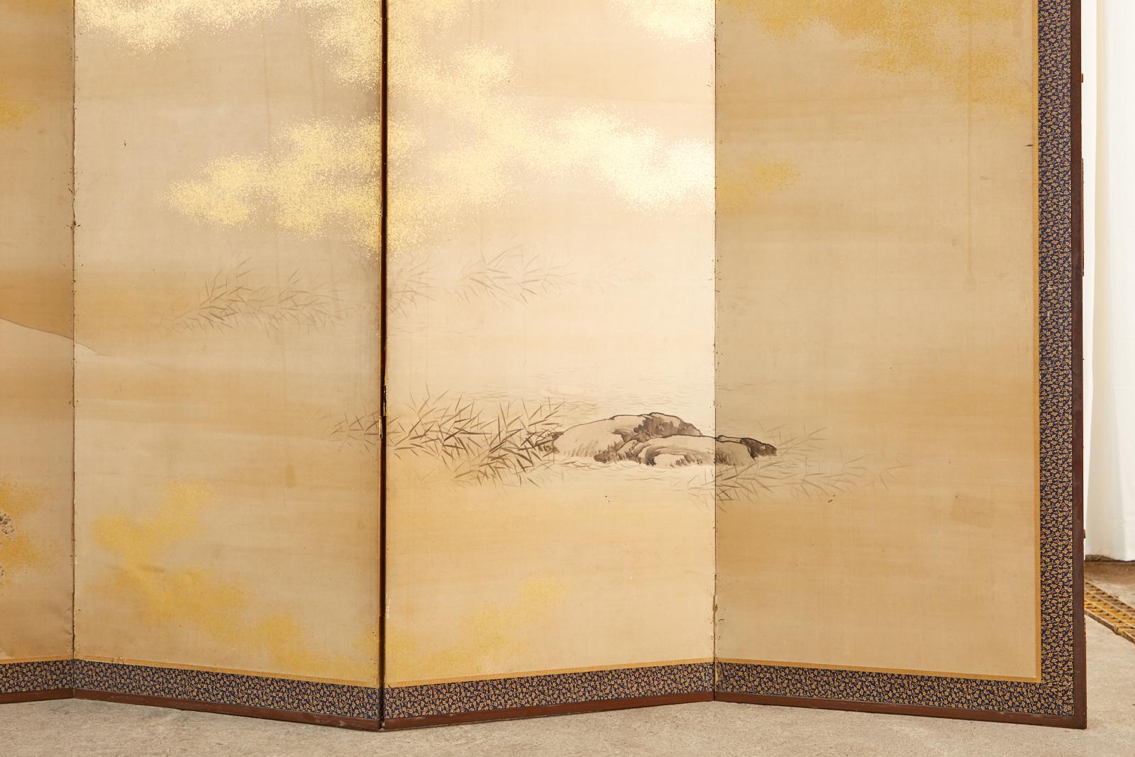 Japanese Edo Six Panel Shijo Screen Snowy Winter Landscape 4