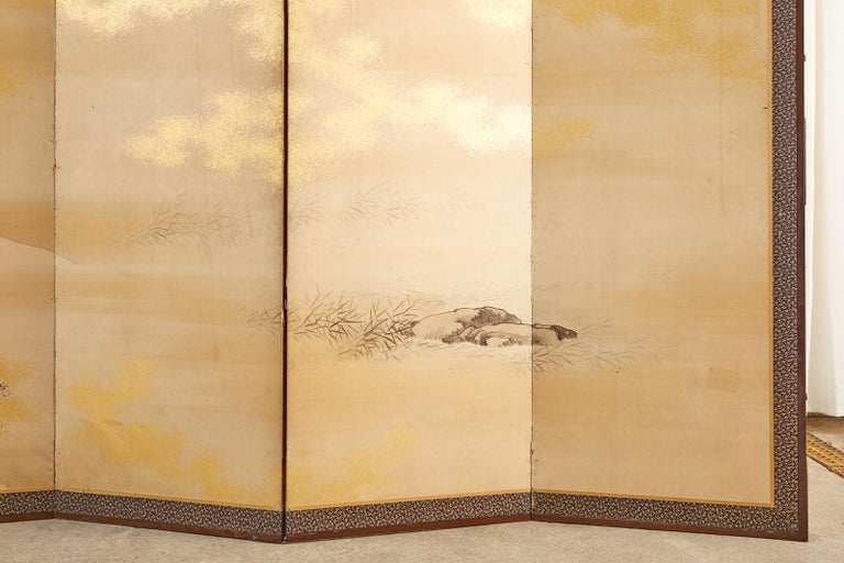 Japanese Edo Six Panel Shijo Screen Snowy Winter Landscape For Sale 4