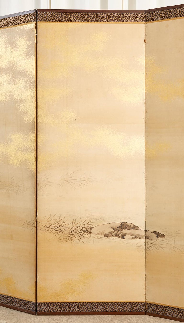 Japanese Edo Six Panel Shijo Screen Snowy Winter Landscape For Sale 5