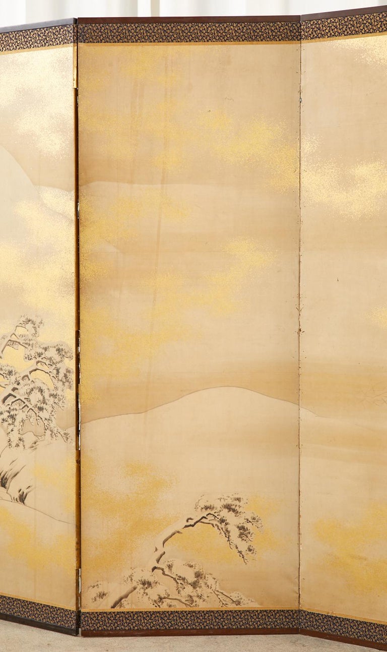 Japanese Edo Six Panel Shijo Screen Snowy Winter Landscape For Sale 6