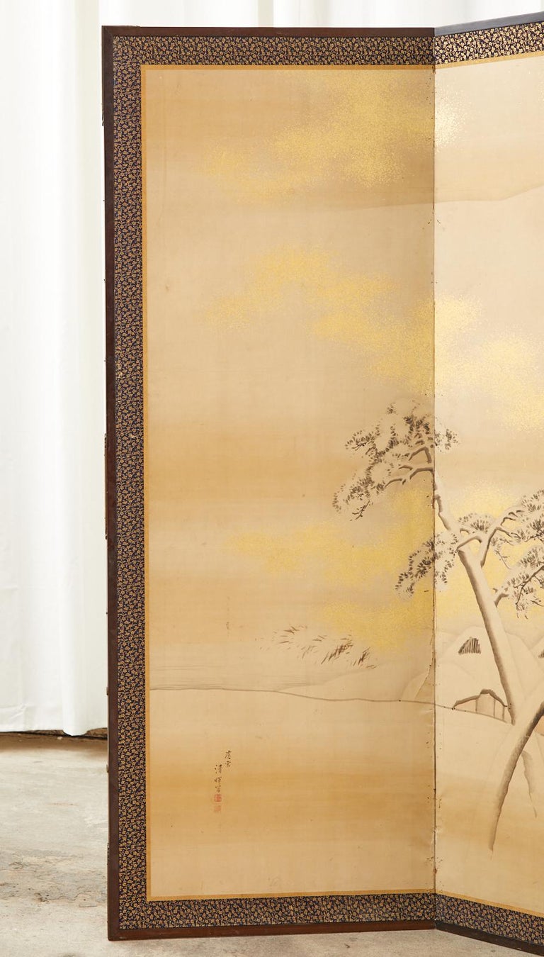 Japanese Edo Six Panel Shijo Screen Snowy Winter Landscape For Sale 8
