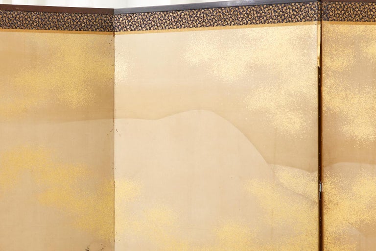 Japanese Edo Six Panel Shijo Screen Snowy Winter Landscape For Sale 10