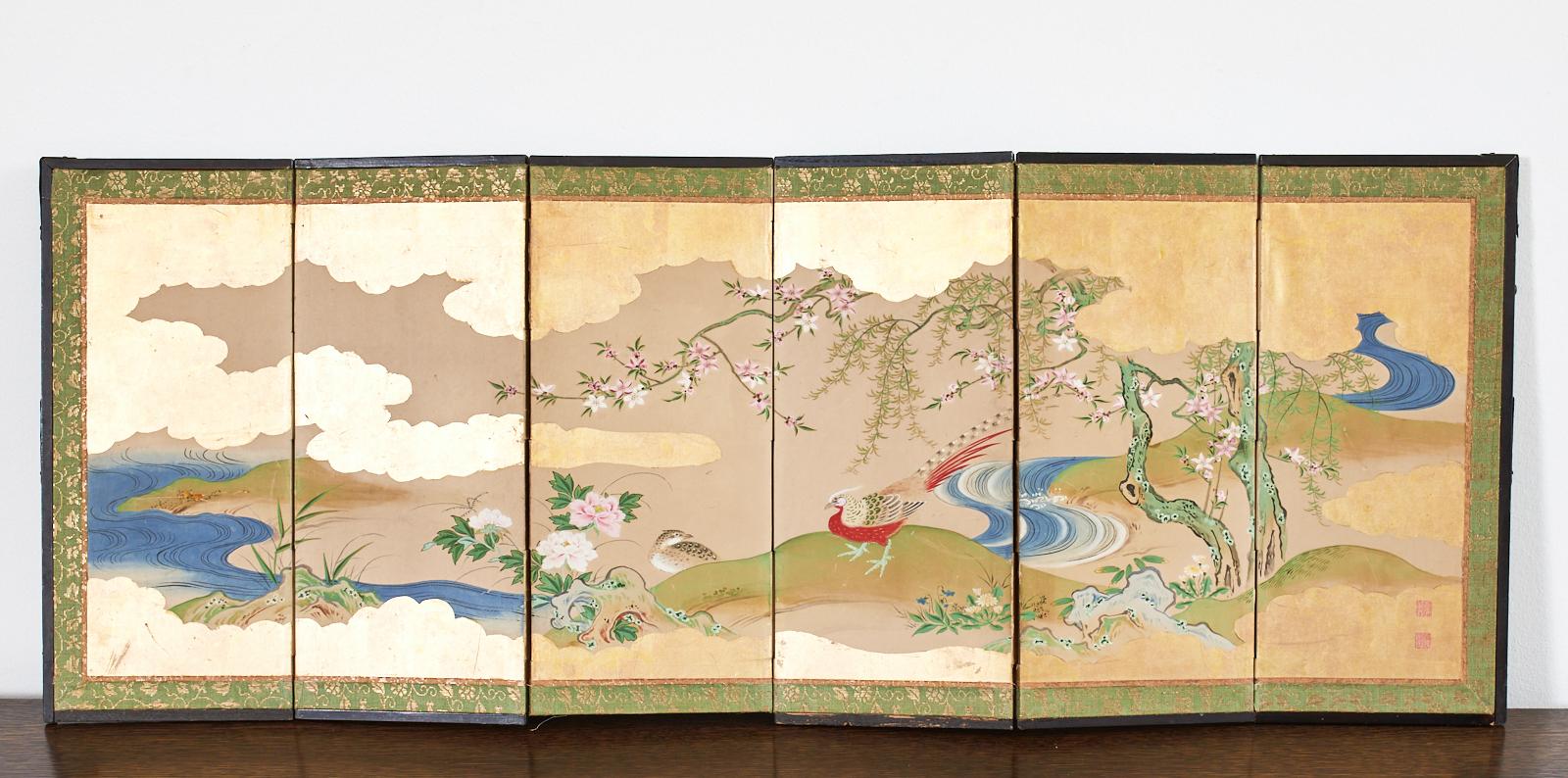 Hand-Crafted Japanese Edo Six Panel Table Screen After Maruyama Okyo For Sale