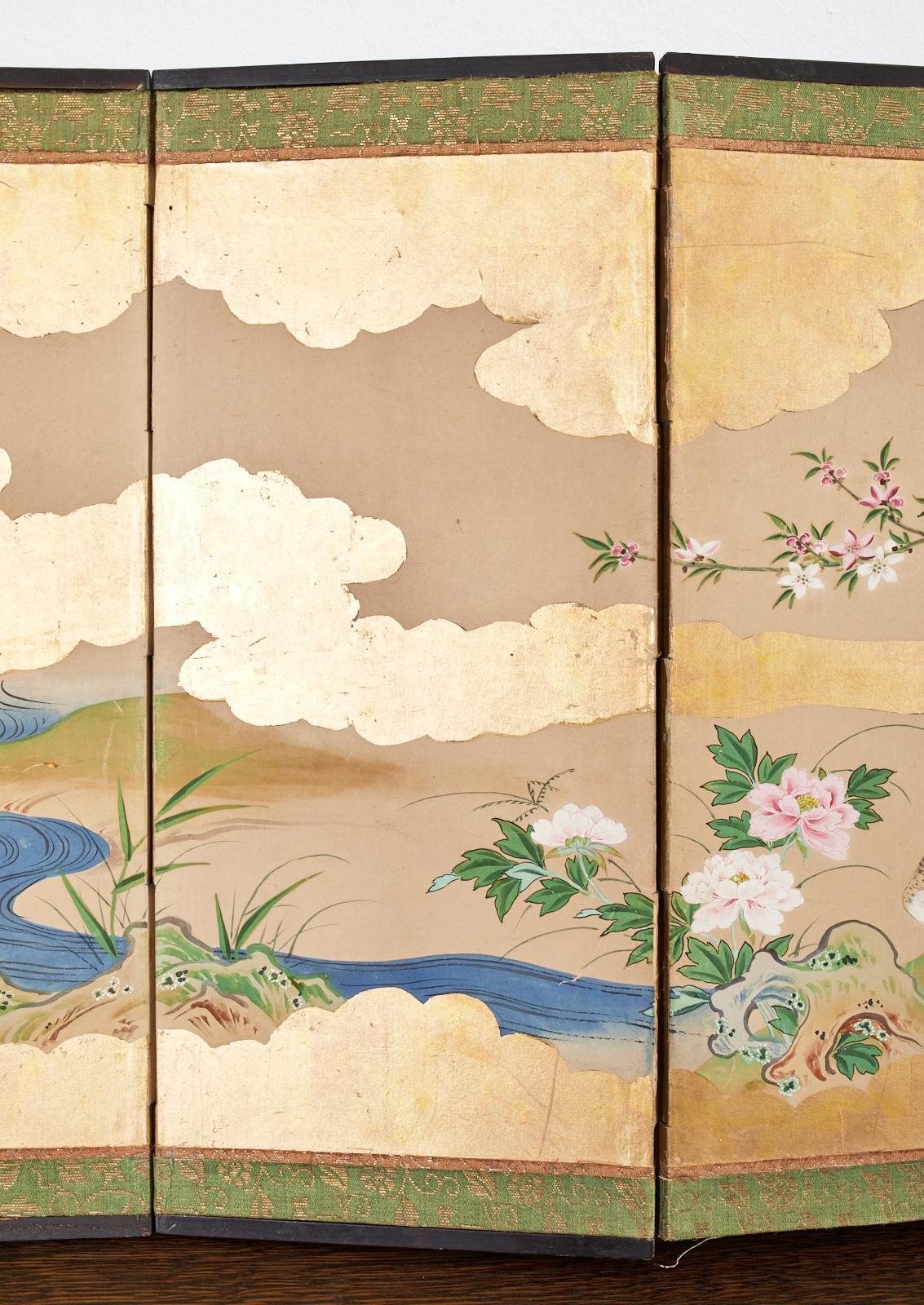 Brass Japanese Edo Six Panel Table Screen After Maruyama Okyo For Sale