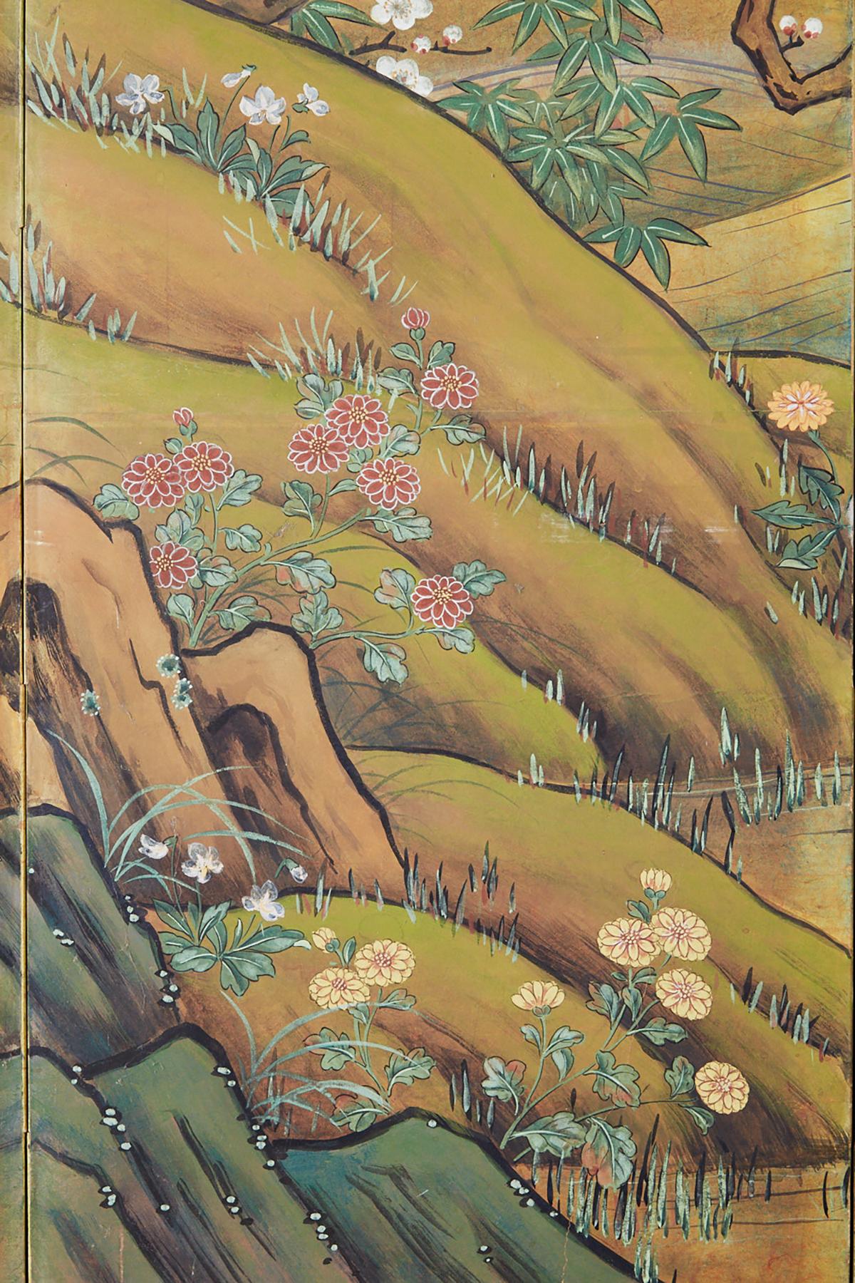 Japanese Edo Style Four-Panel Spring Landscape Screen 3