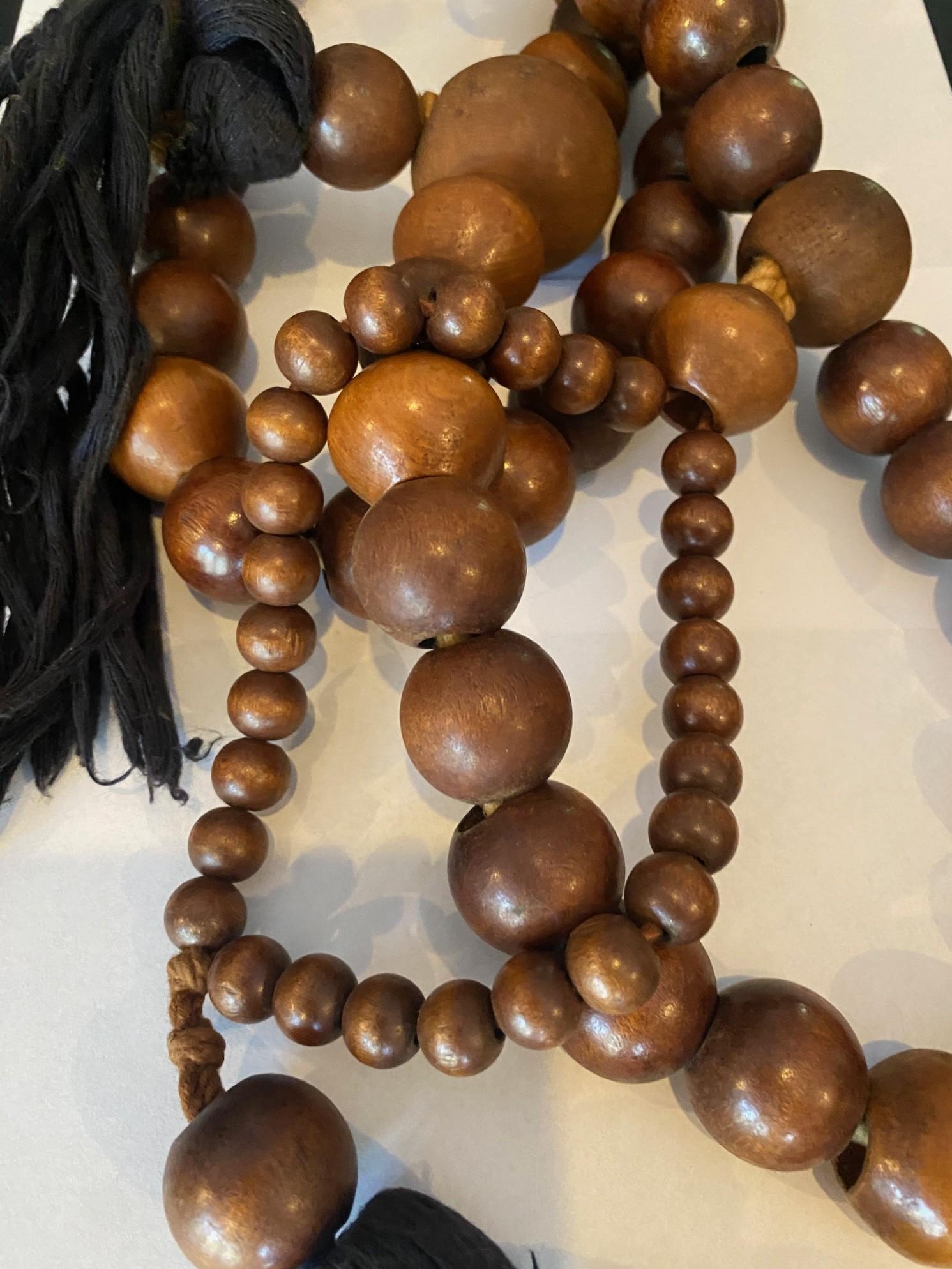 Wood Japanese Edo Temple Shrine Buddhist Monk Juzu Prayer Beads Mala Rosary Necklace For Sale