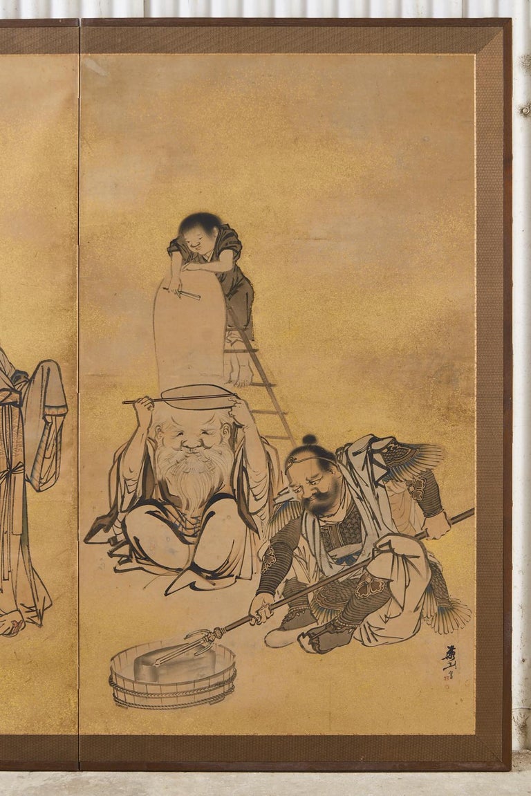 19th Century Japanese Edo Two Panel Screen Deities by Yokoyama Kazan For Sale