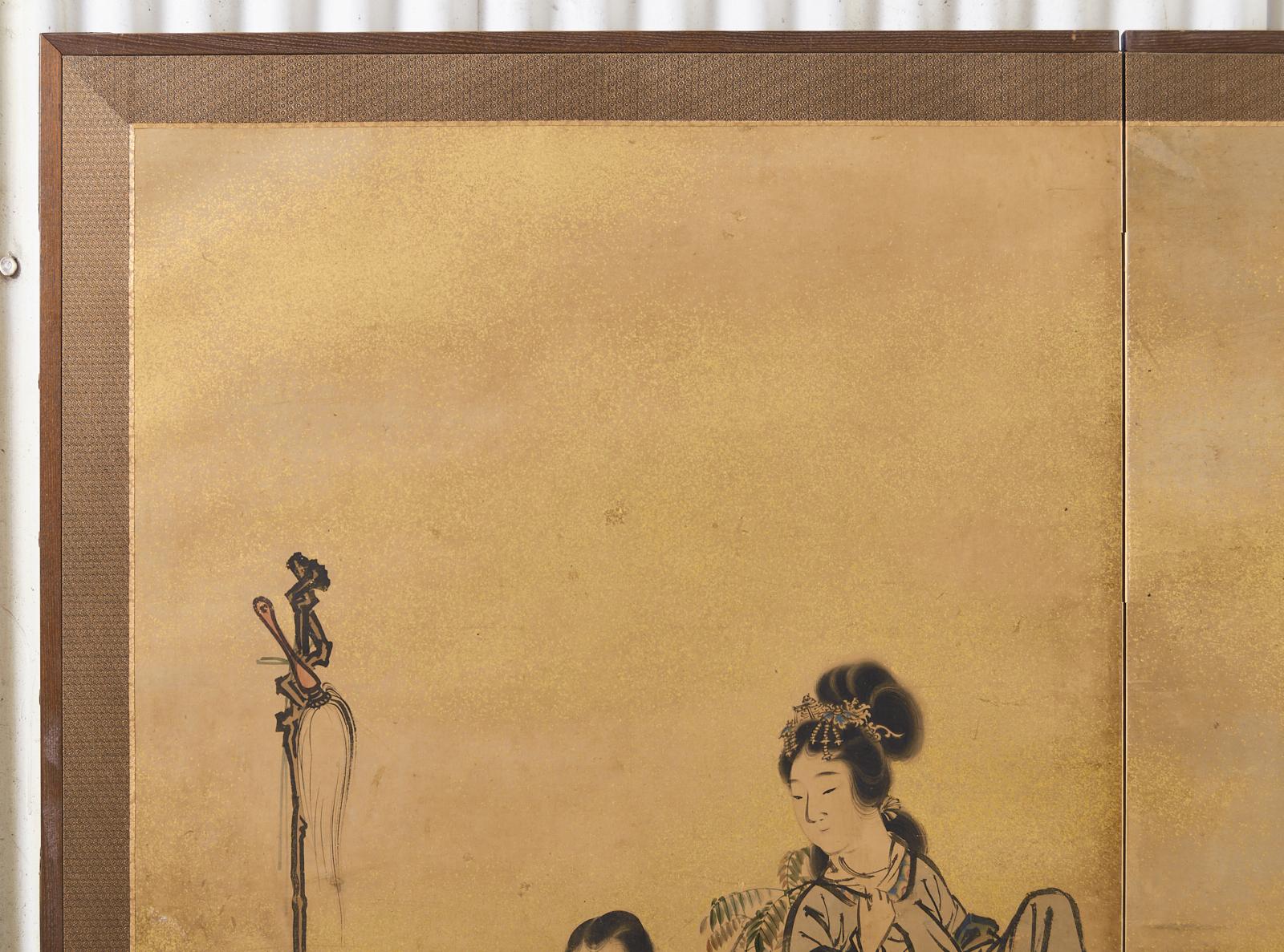 XIXe siècle Paravent japonais de divinités à deux panneaux Edo de Yokoyama Kazan en vente