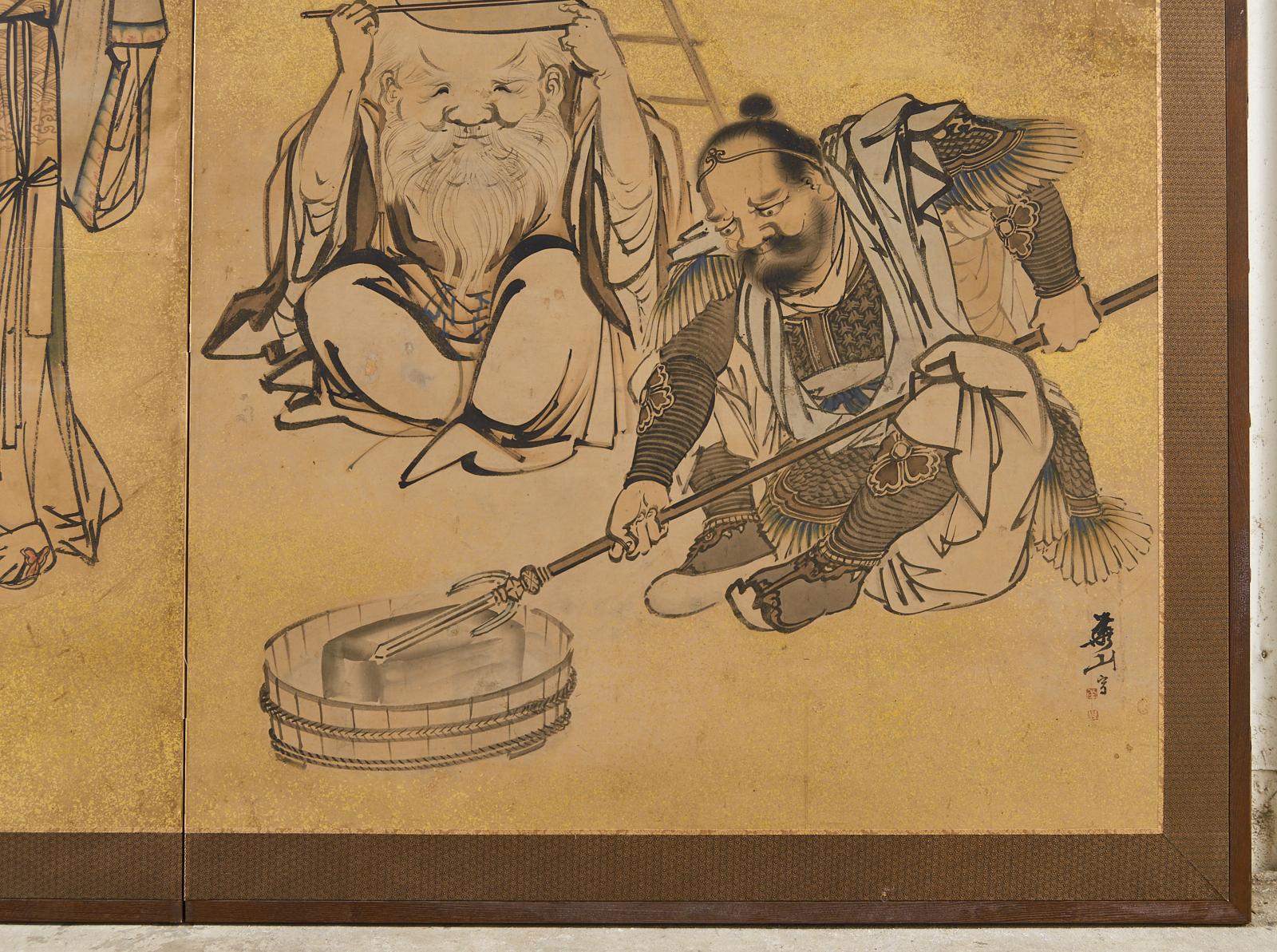 Paravent japonais de divinités à deux panneaux Edo de Yokoyama Kazan en vente 1