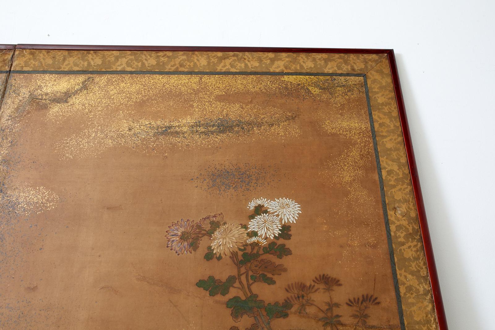 Japanese Edo Two-Panel Screen Flowers of Autumn For Sale 4
