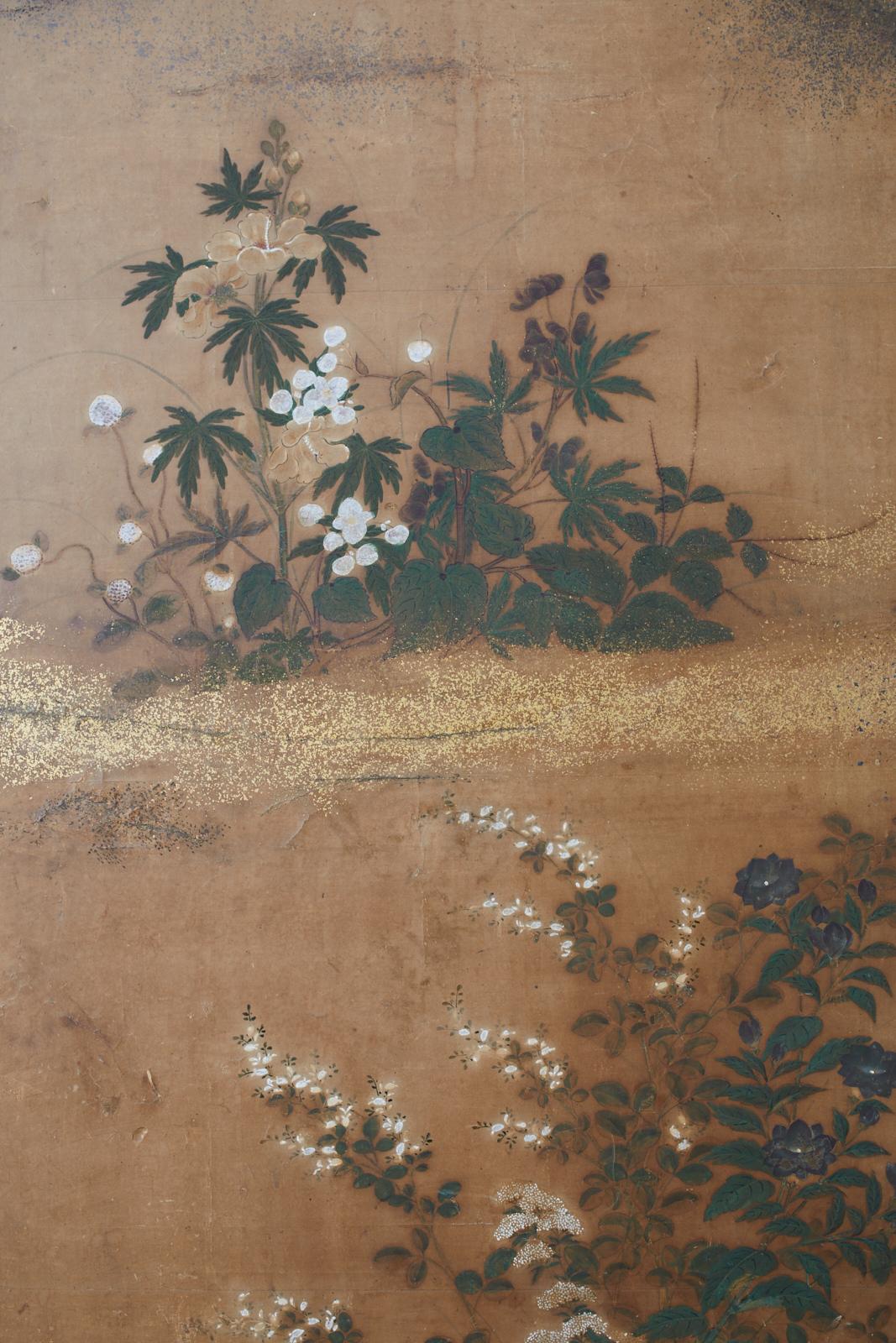 Zweiteiliger japanischer Edo-Raumteiler mit Blumen des Herbstes im Angebot 4
