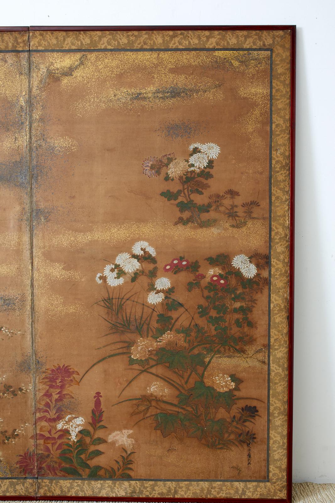 19th Century Japanese Edo Two-Panel Screen Flowers of Autumn For Sale