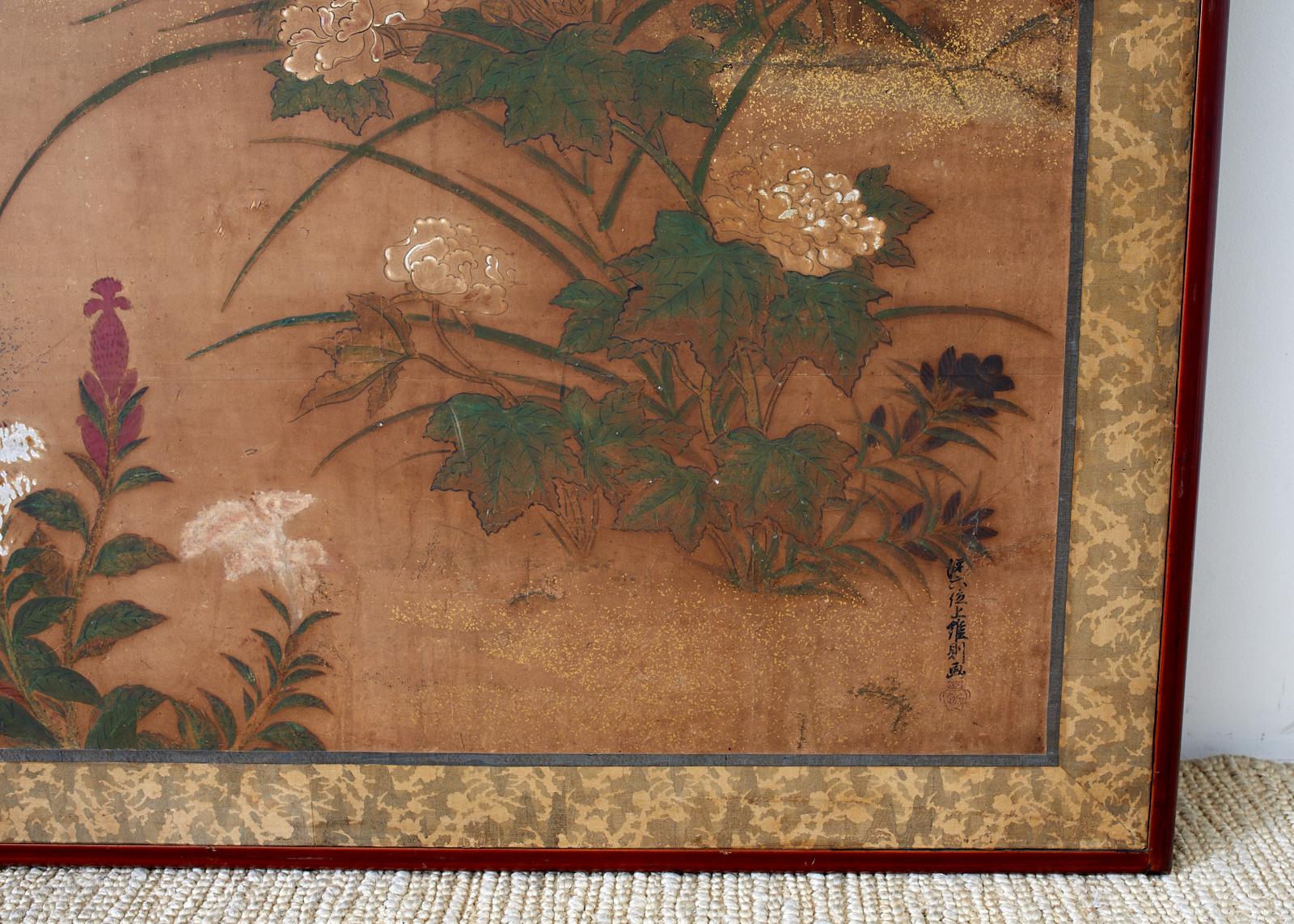 Japanese Edo Two-Panel Screen Flowers of Autumn For Sale 1
