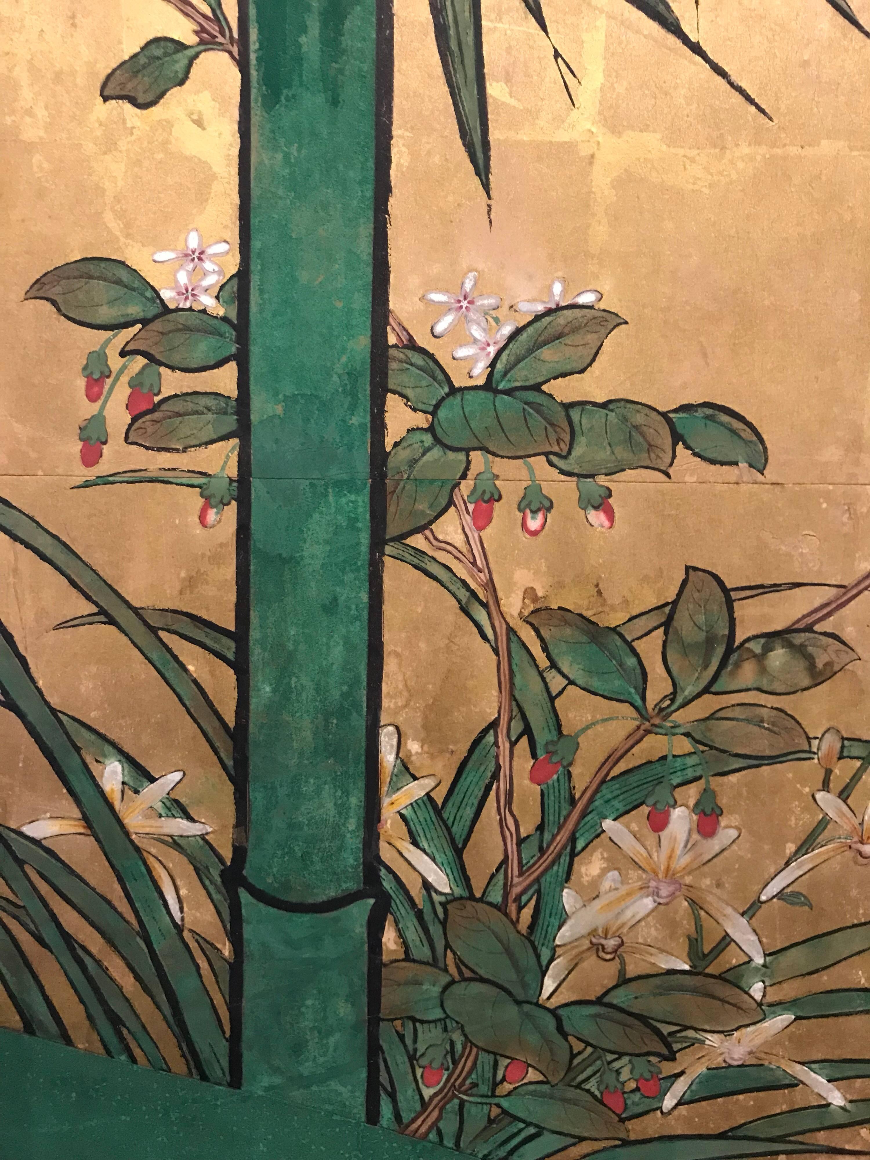 19th Century Japanese Eight Fold Screen with Bamboo For Sale