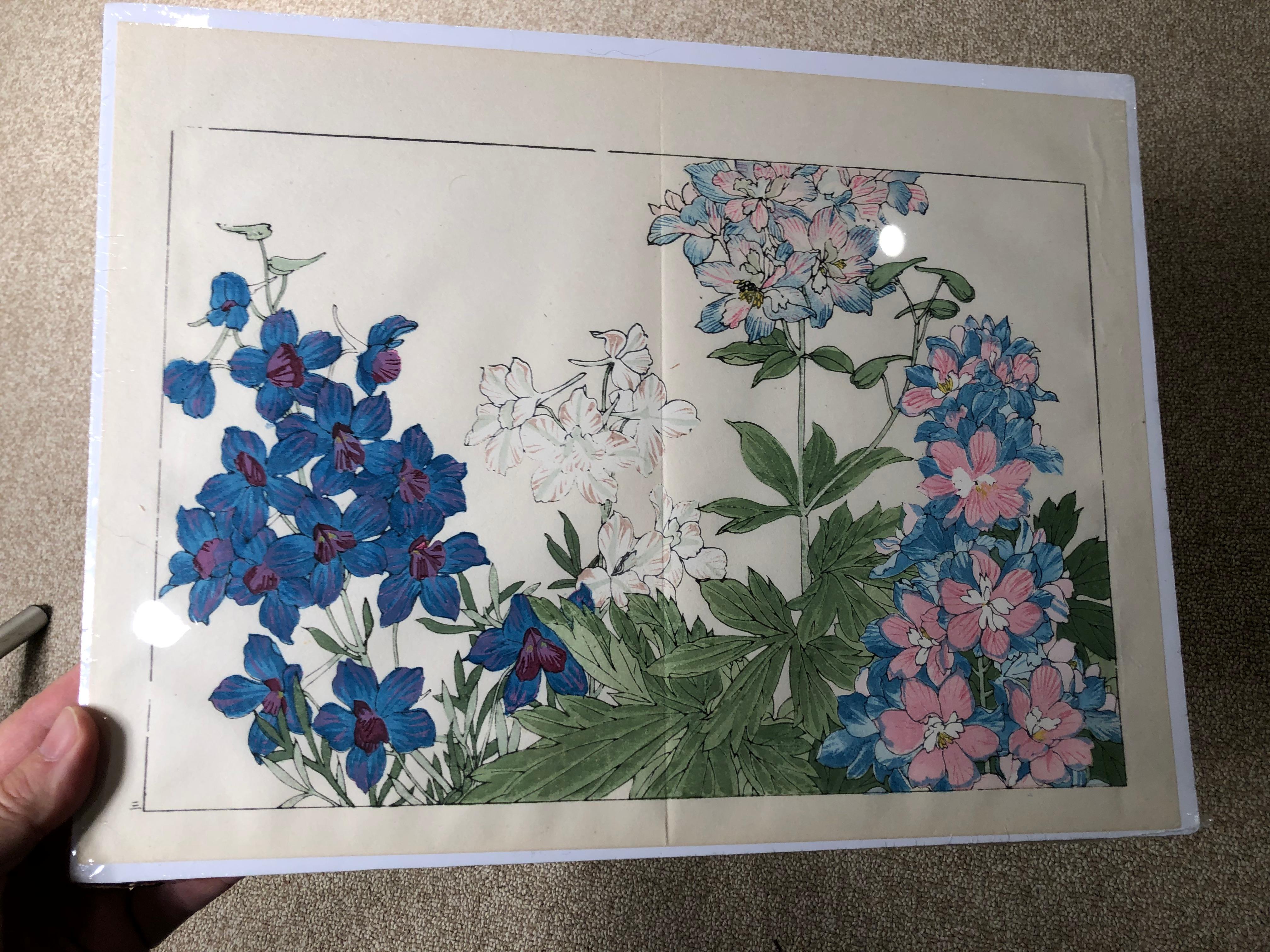 Japanese Eight Old Woodblock Flower Prints, Full Colors, Immediately Frameable#1 4