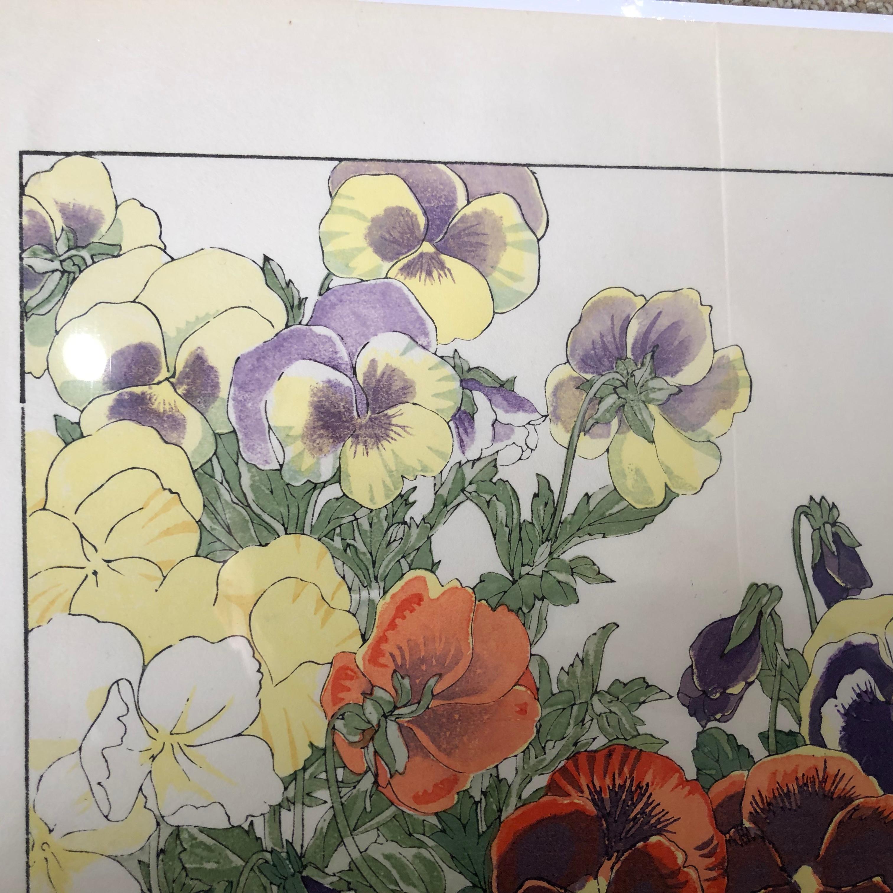 Paper Japanese Eight Old Woodblock Flower Prints, Superb Colors, Immed Frameable #2