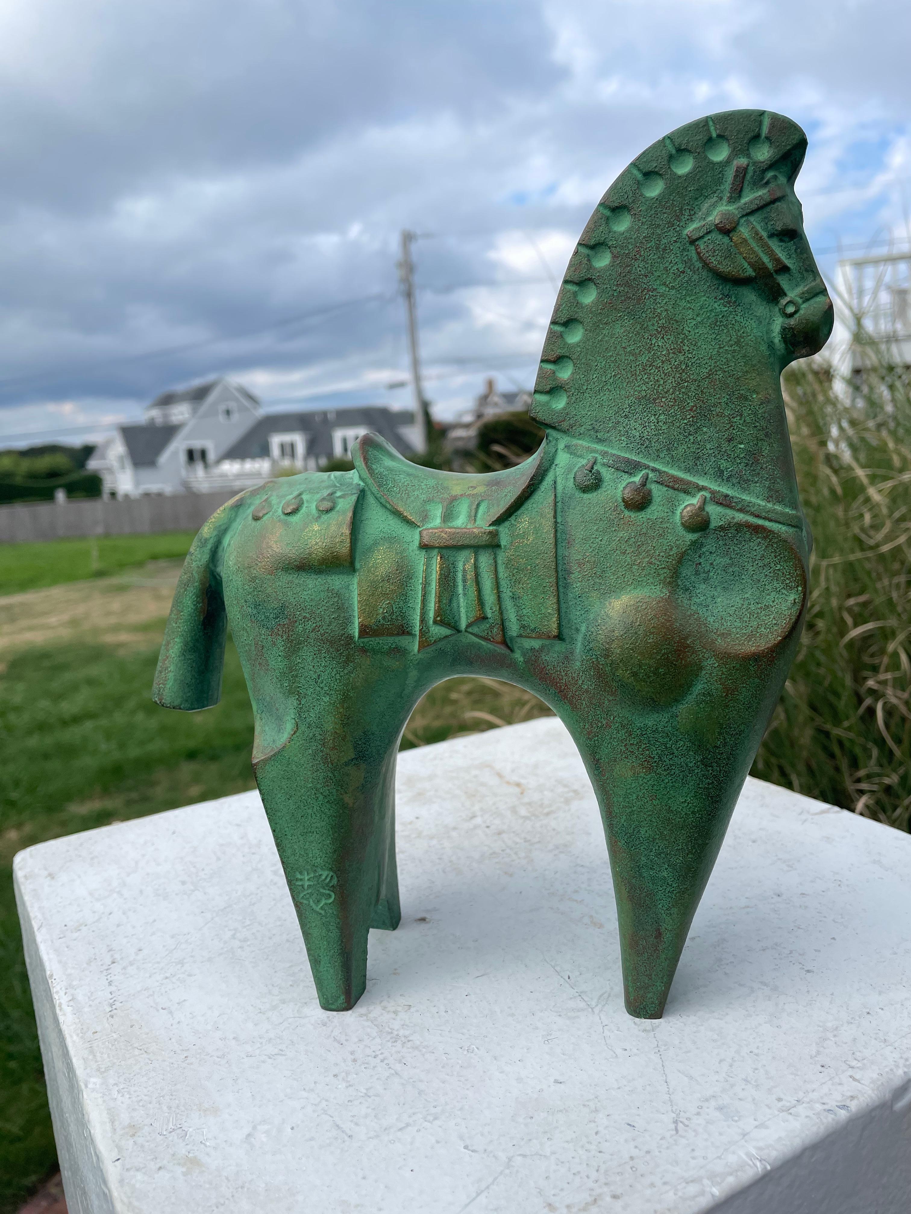 Japanese Elegant Huge Horse Hand Cast, Hand-Painted, Gilt and Signed 3