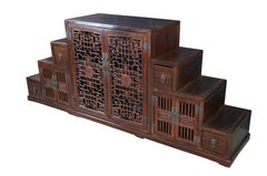 Japanese Elm Tansu Step Cabinet Chest Cupboard Double Sided Fretwork 90"