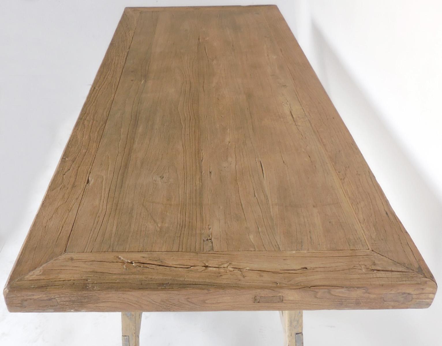 Japanese Elm Wood Saw Horse Table In Good Condition In Los Angeles, CA