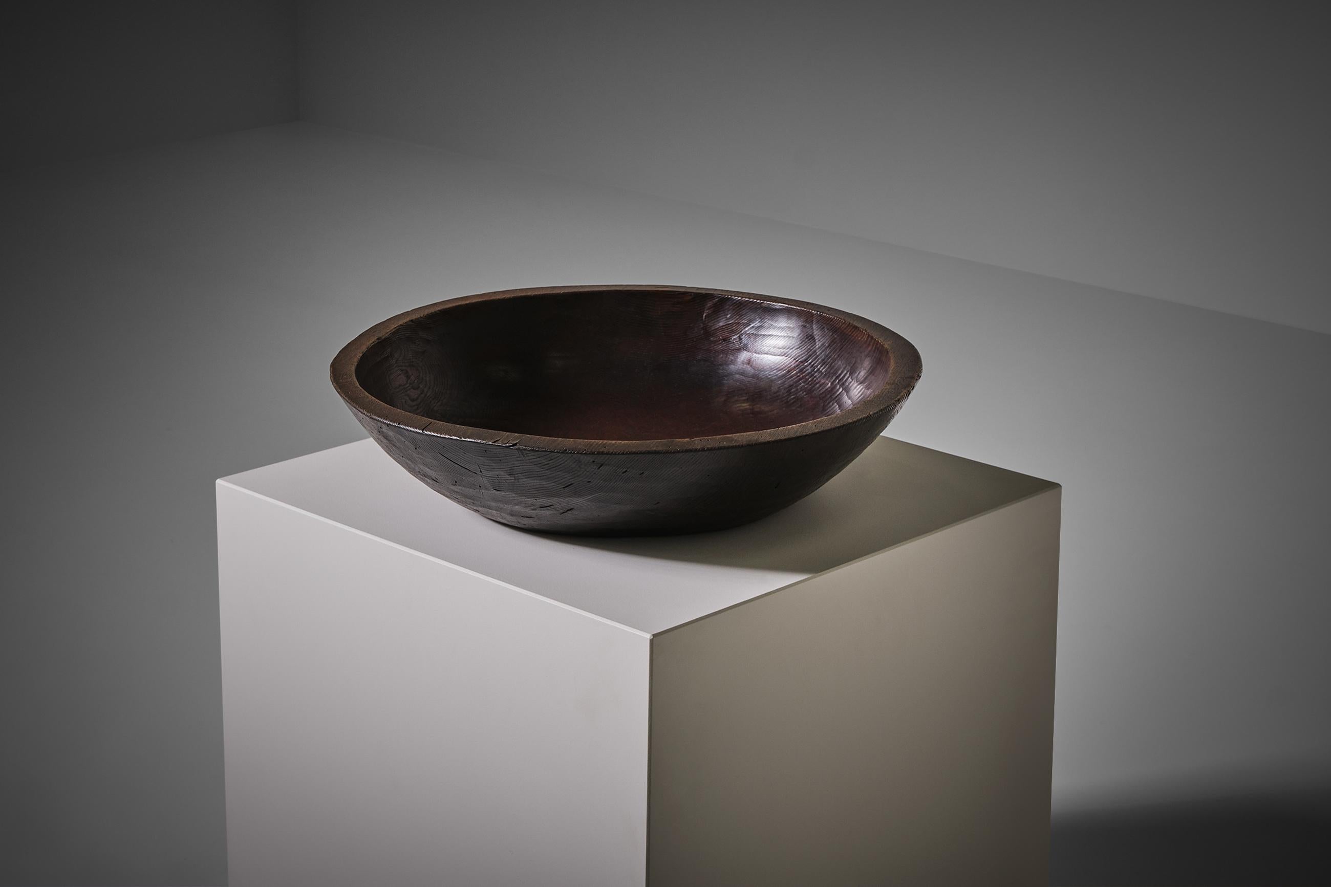 Japanese Elm Wooden Bowl, Early 20th Century 5