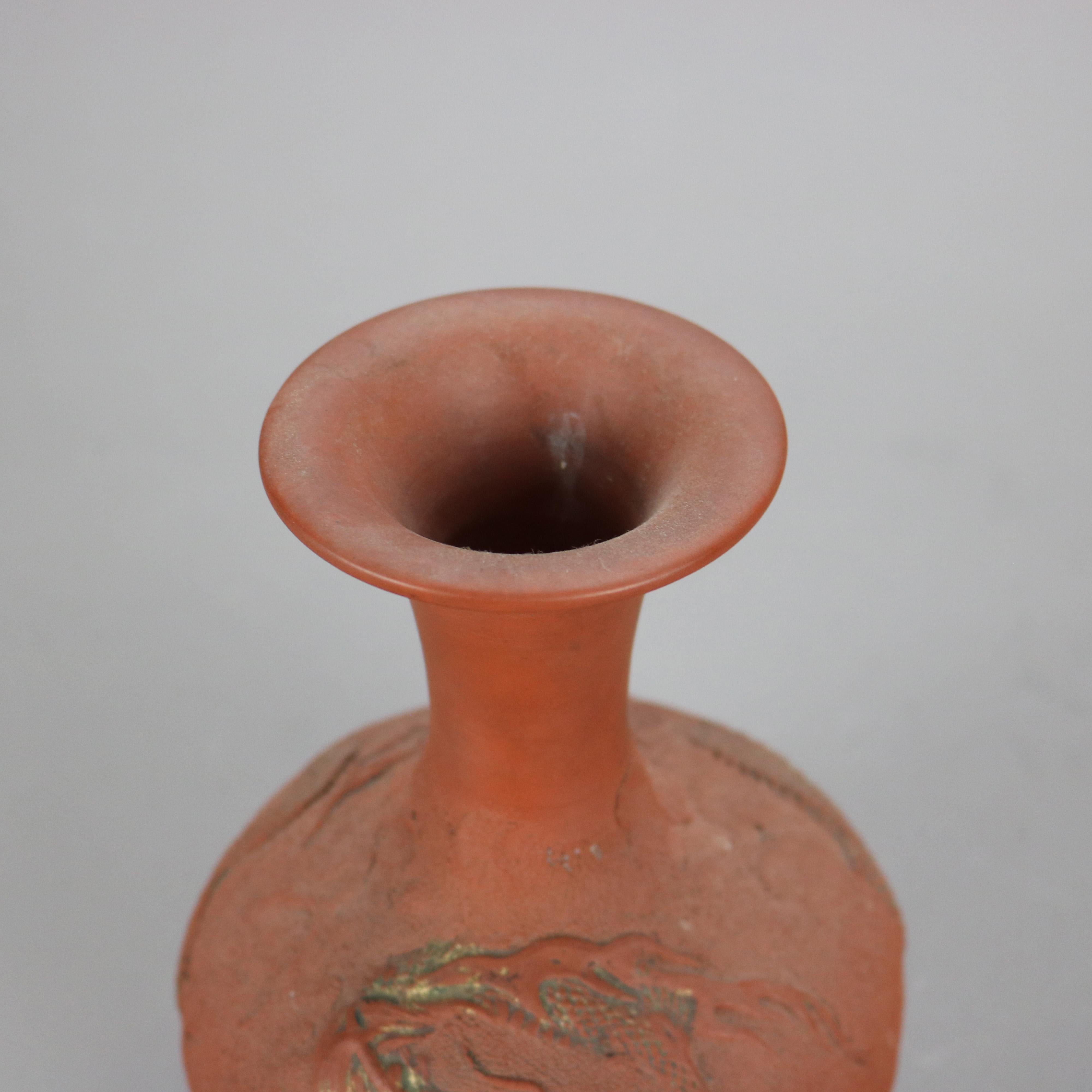 20th Century Japanese Embossed Terra Cotta Vase with Dragon C1930 For Sale