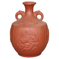 Japanese Embossed Terra Cotta Vase with Dragon C1930
