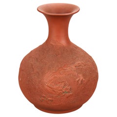 Japanese Embossed Terra Cotta Vase with Dragon C1930
