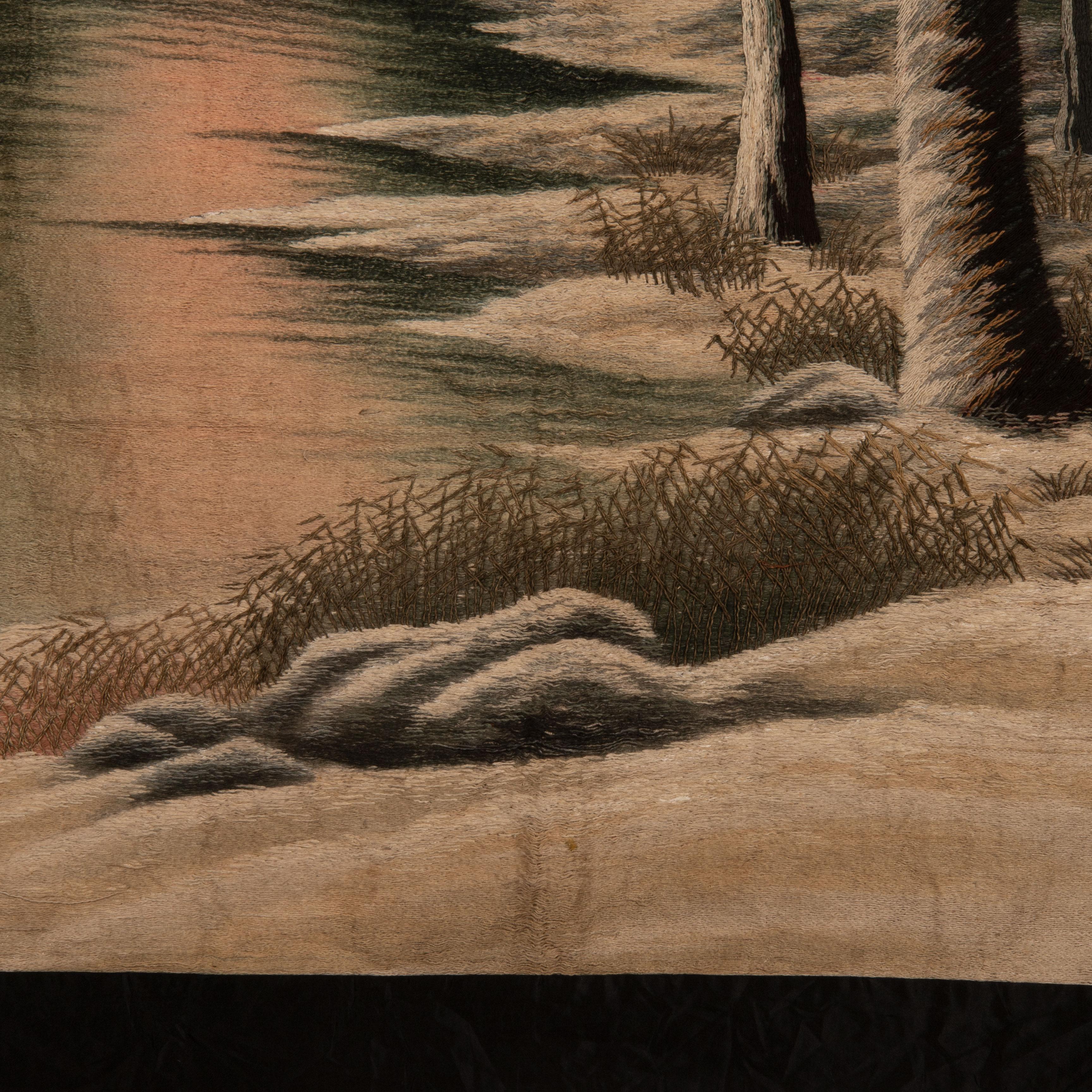 Meiji Japanese Embroidered Landscape Embroidery, early 20th C. For Sale