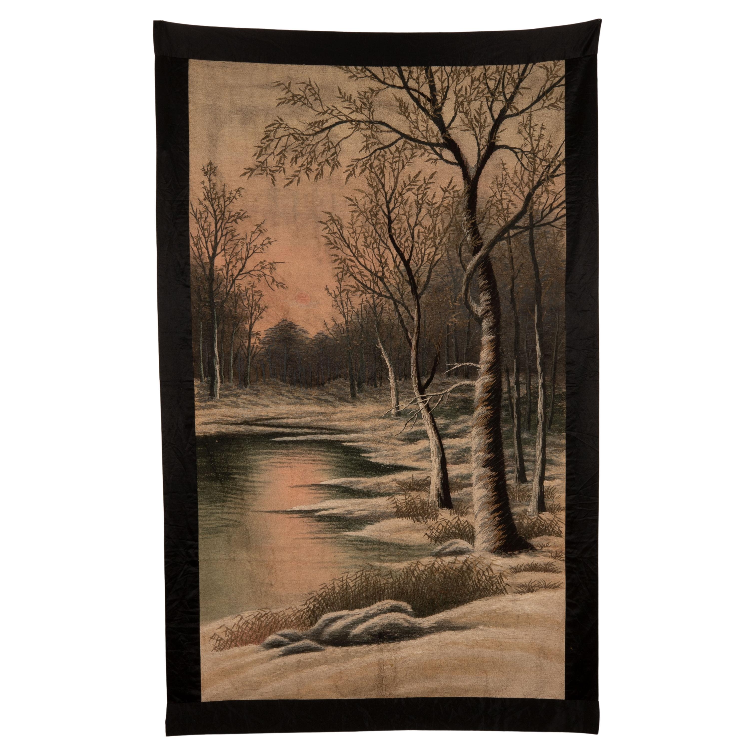 Japanese Embroidered Landscape Embroidery, early 20th C. For Sale