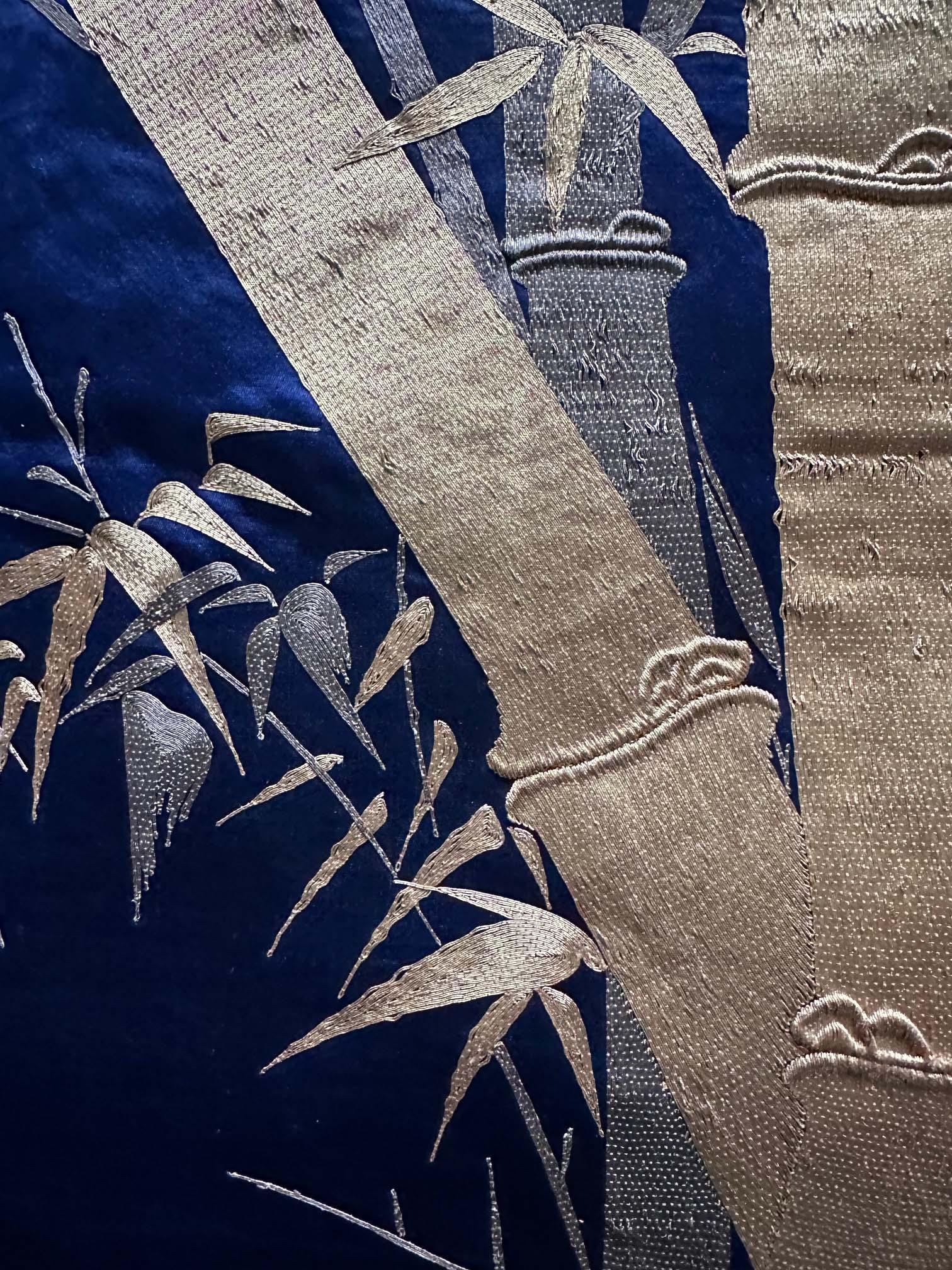 Japanese Embroidery Silk Bamboo Fukusa Meiji Period For Sale 5