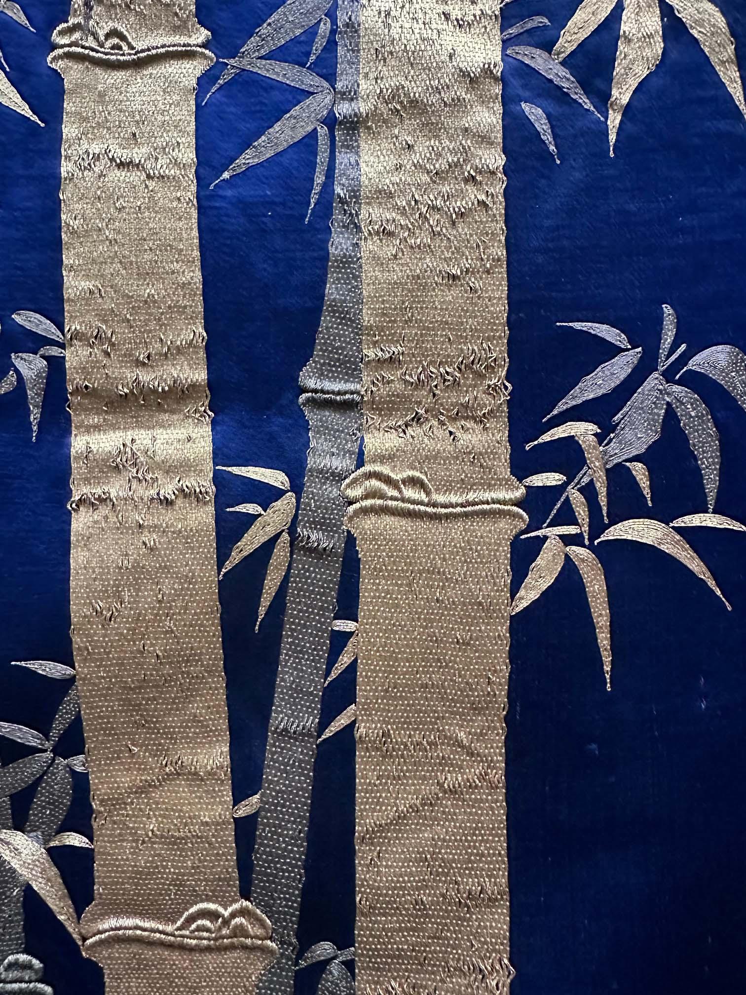 Japanese Embroidery Silk Bamboo Fukusa Meiji Period For Sale 6