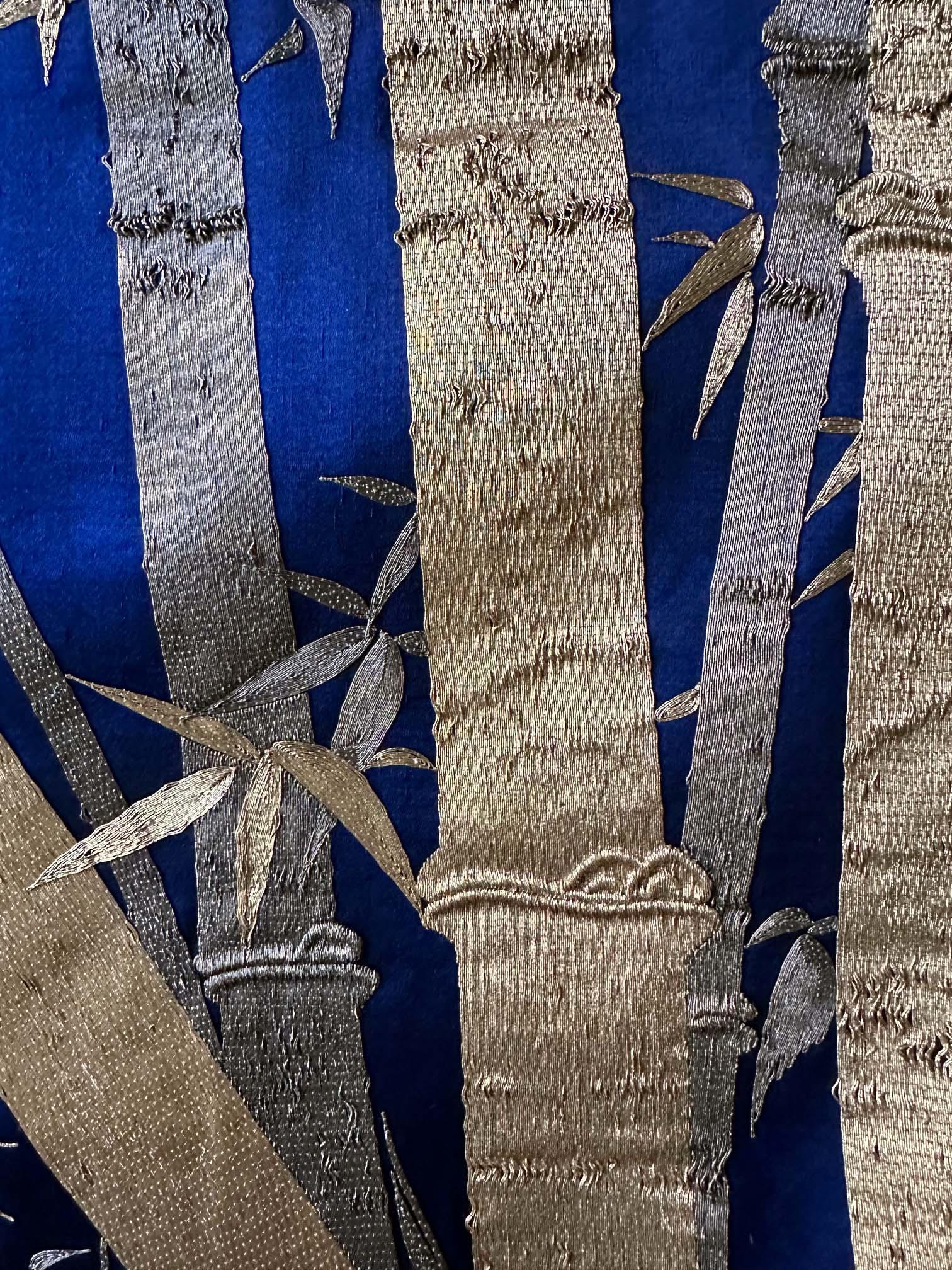 Japanese Embroidery Silk Bamboo Fukusa Meiji Period For Sale 7