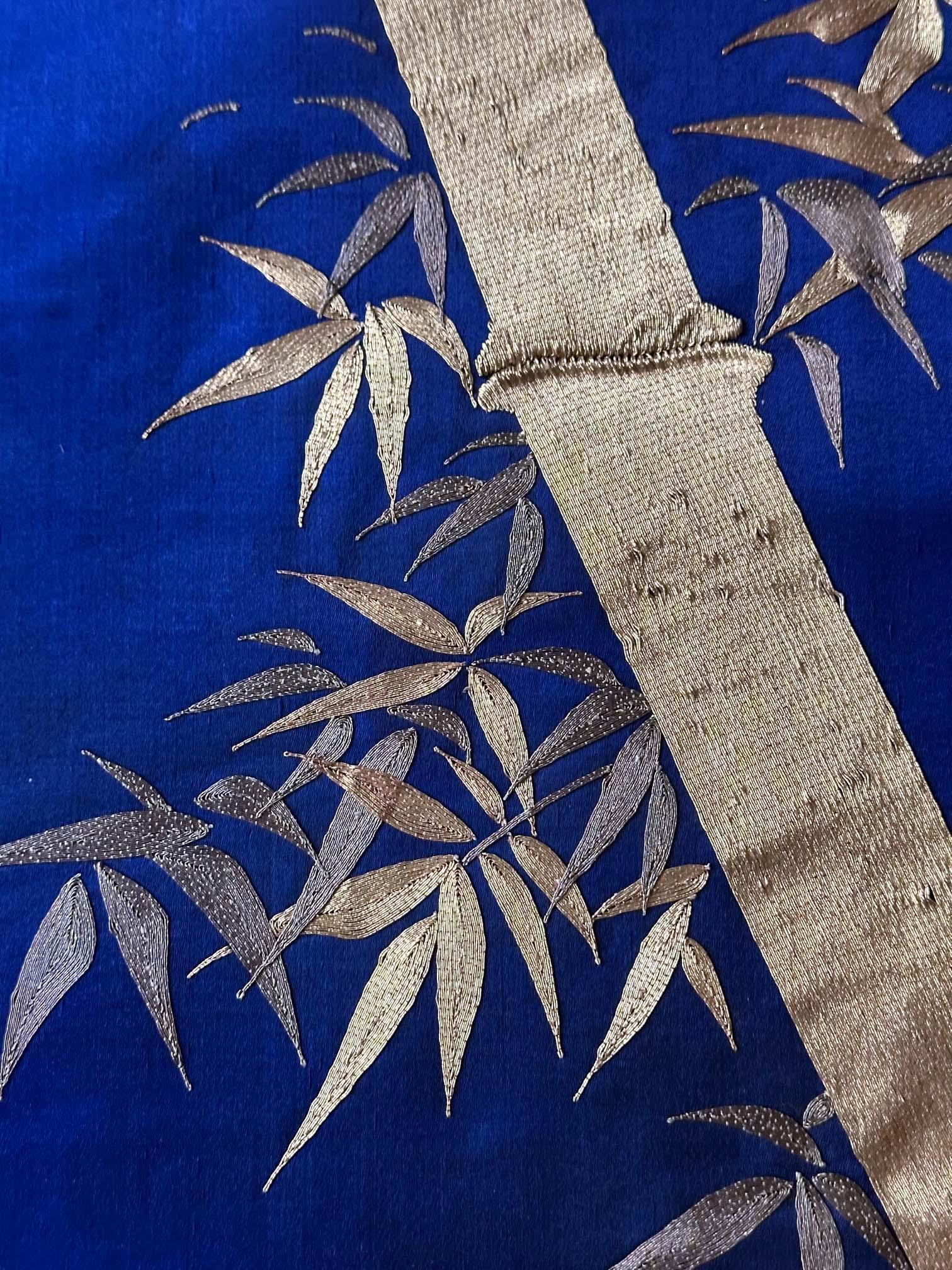 Japanese Embroidery Silk Bamboo Fukusa Meiji Period For Sale 8