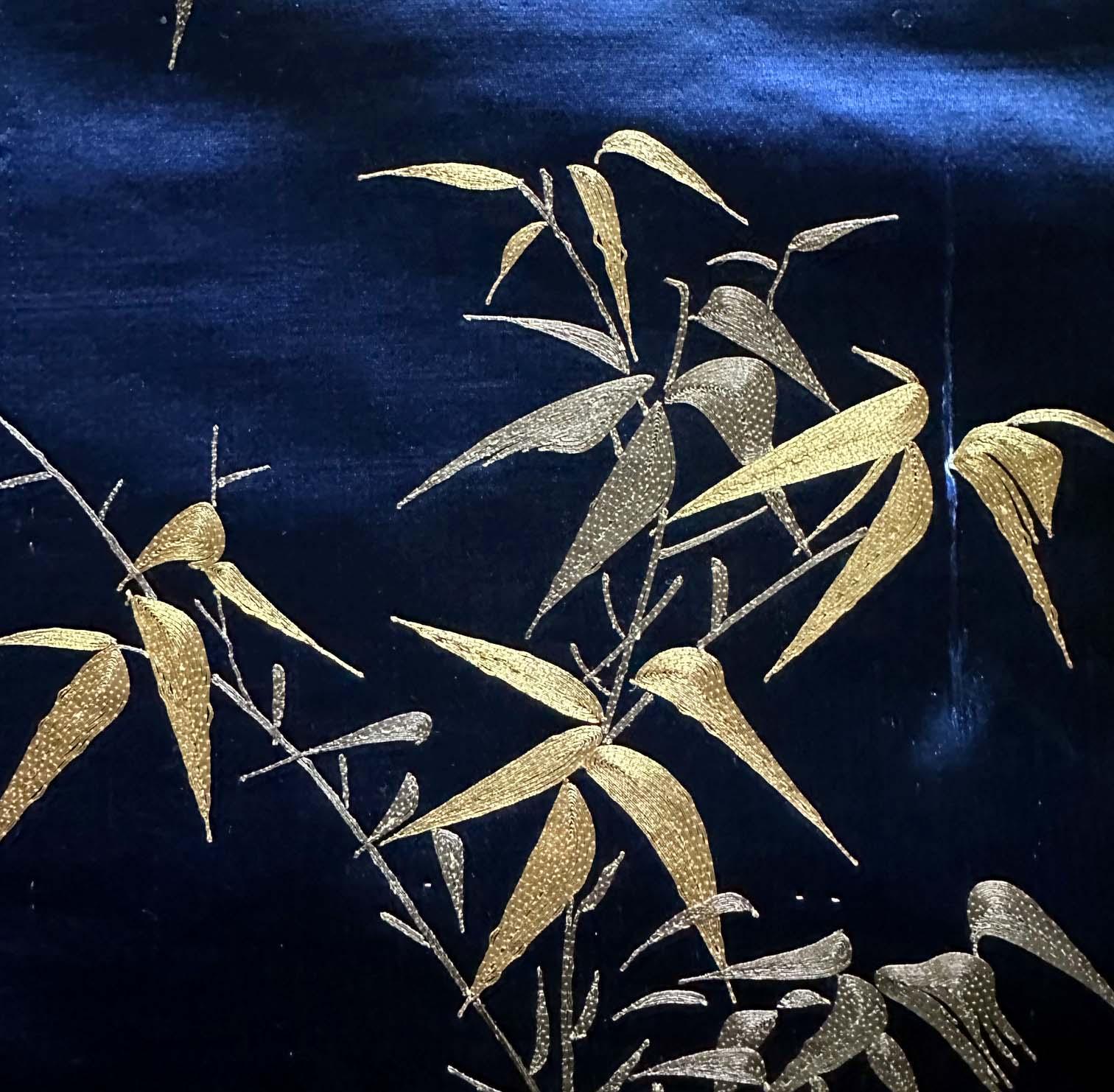 Japanese Embroidery Silk Bamboo Fukusa Meiji Period For Sale 9