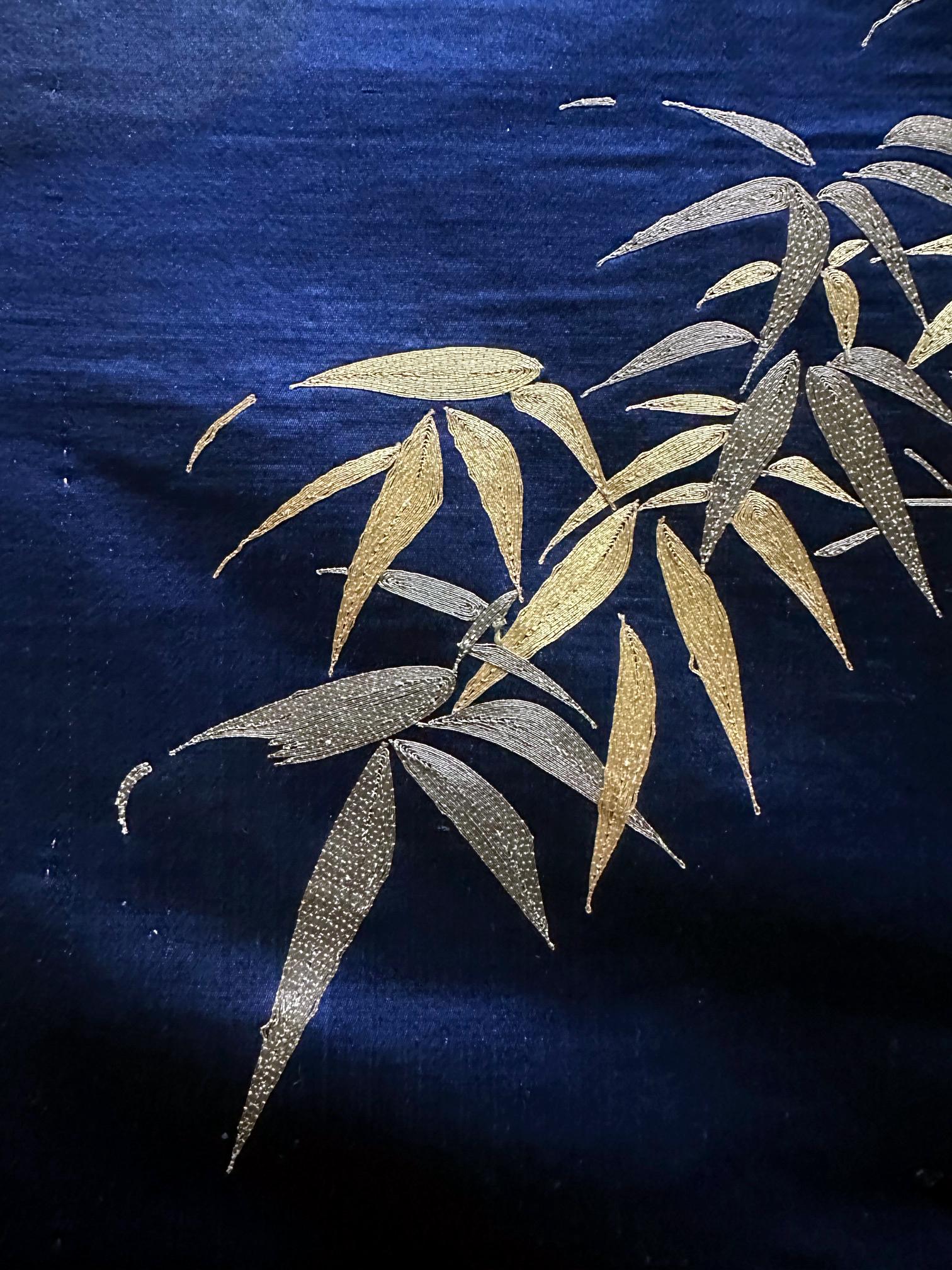 Japanese Embroidery Silk Bamboo Fukusa Meiji Period For Sale 10