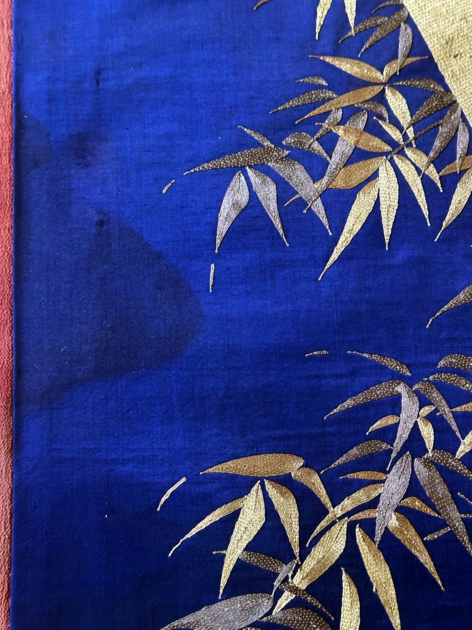 Japanese Embroidery Silk Bamboo Fukusa Meiji Period For Sale 11