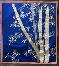 Japanese Embroidery Silk Bamboo Fukusa Meiji Period