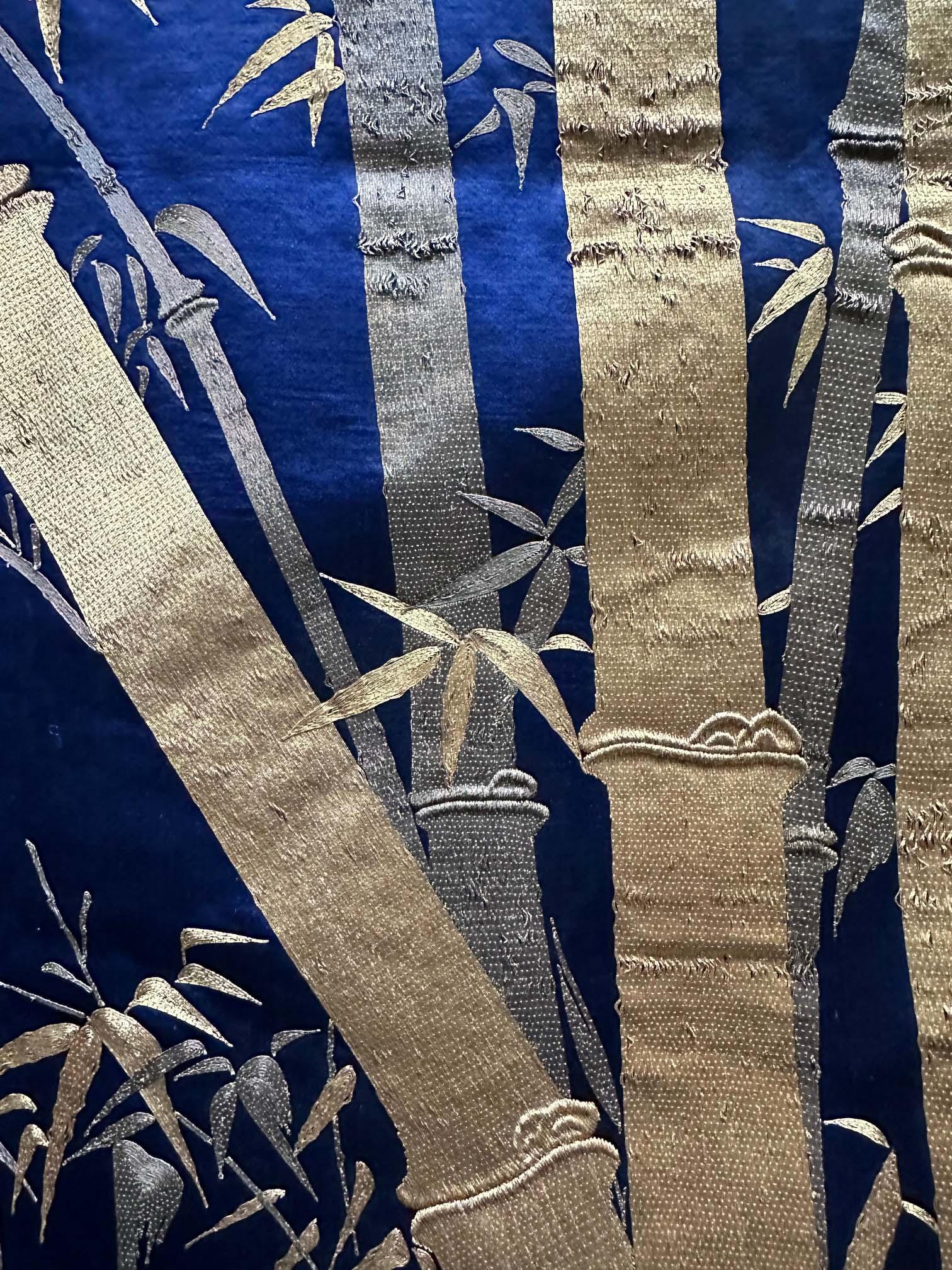 Japanese Embroidery Silk Bamboo Fukusa Meiji Period For Sale 1