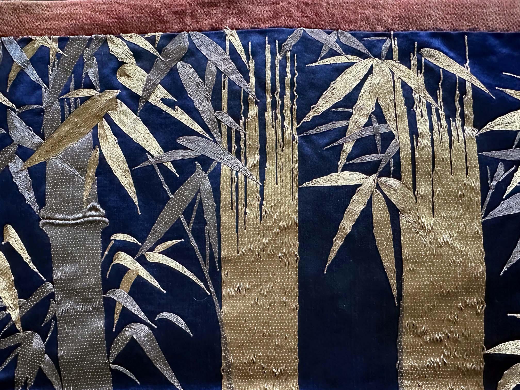Japanese Embroidery Silk Bamboo Fukusa Meiji Period For Sale 2