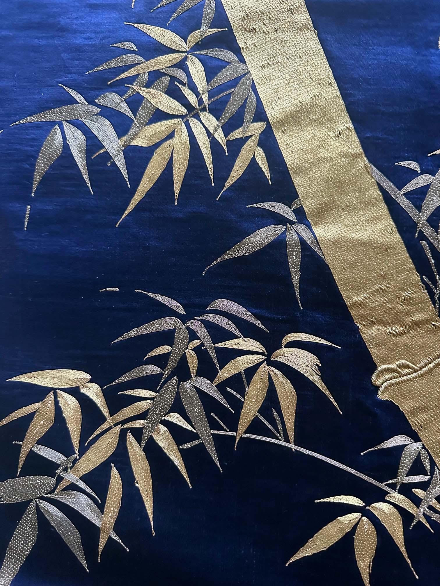 Japanese Embroidery Silk Bamboo Fukusa Meiji Period For Sale 3