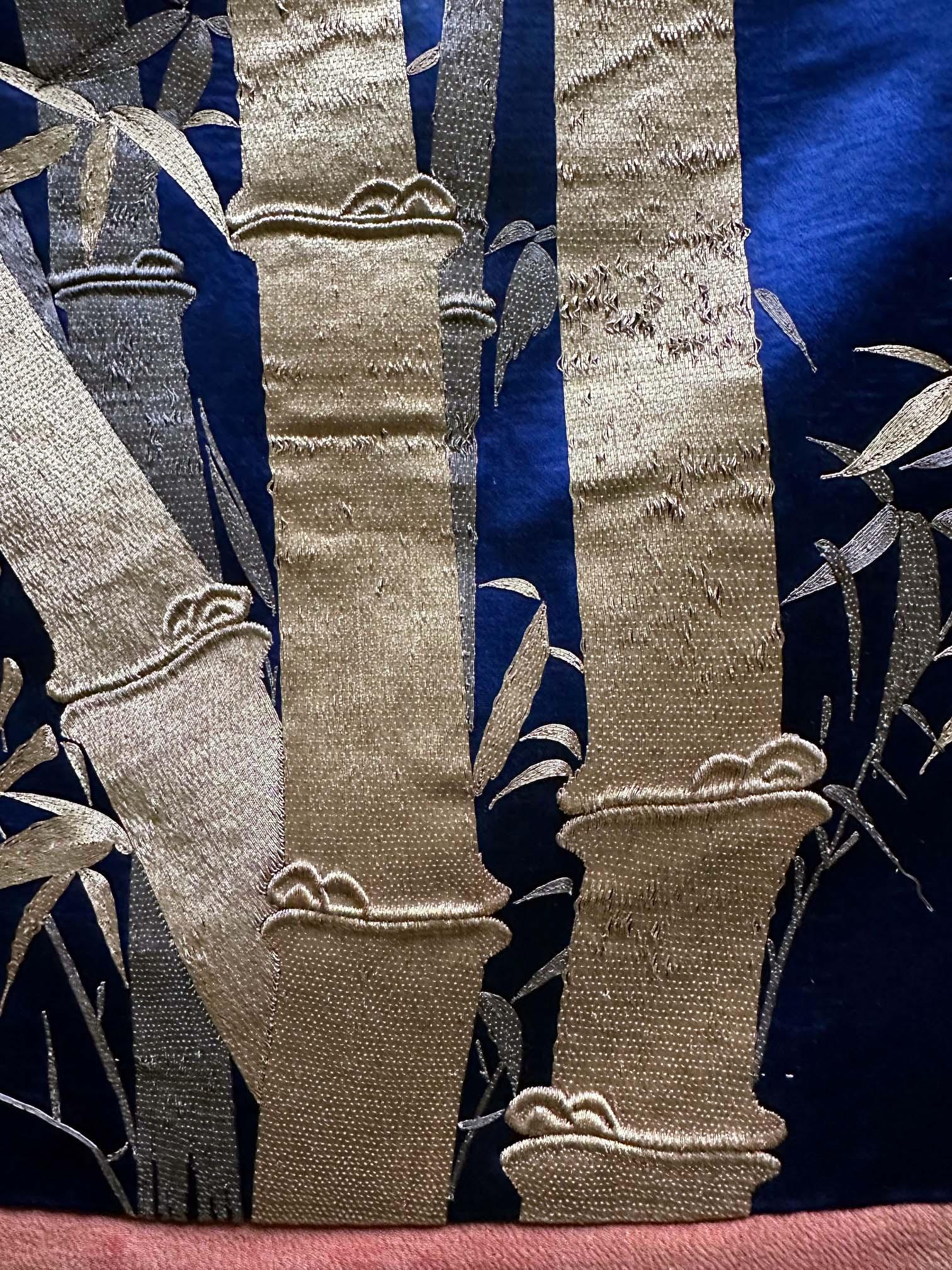 Japanese Embroidery Silk Bamboo Fukusa Meiji Period For Sale 4
