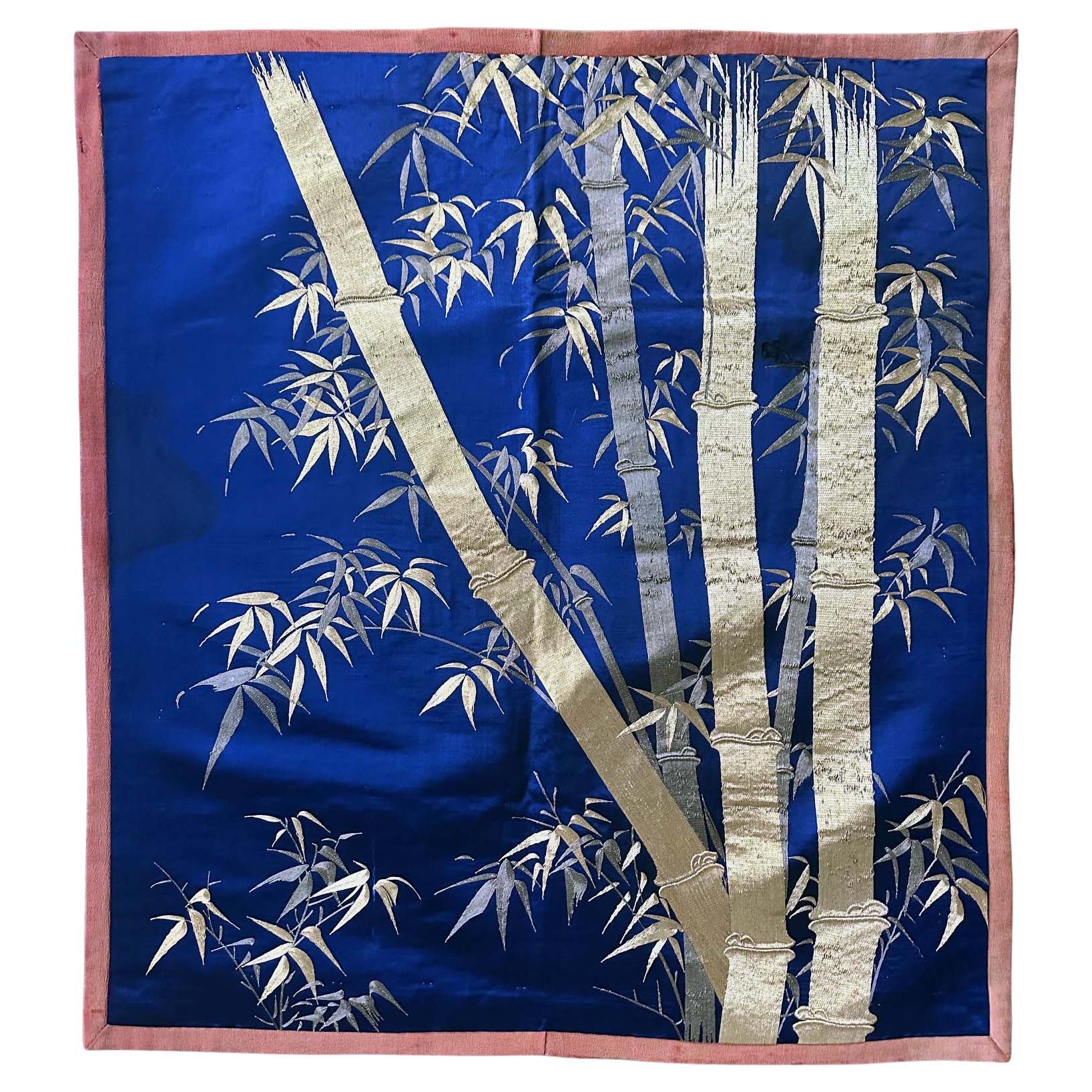 Japanese Embroidery Silk Bamboo Fukusa Meiji Period