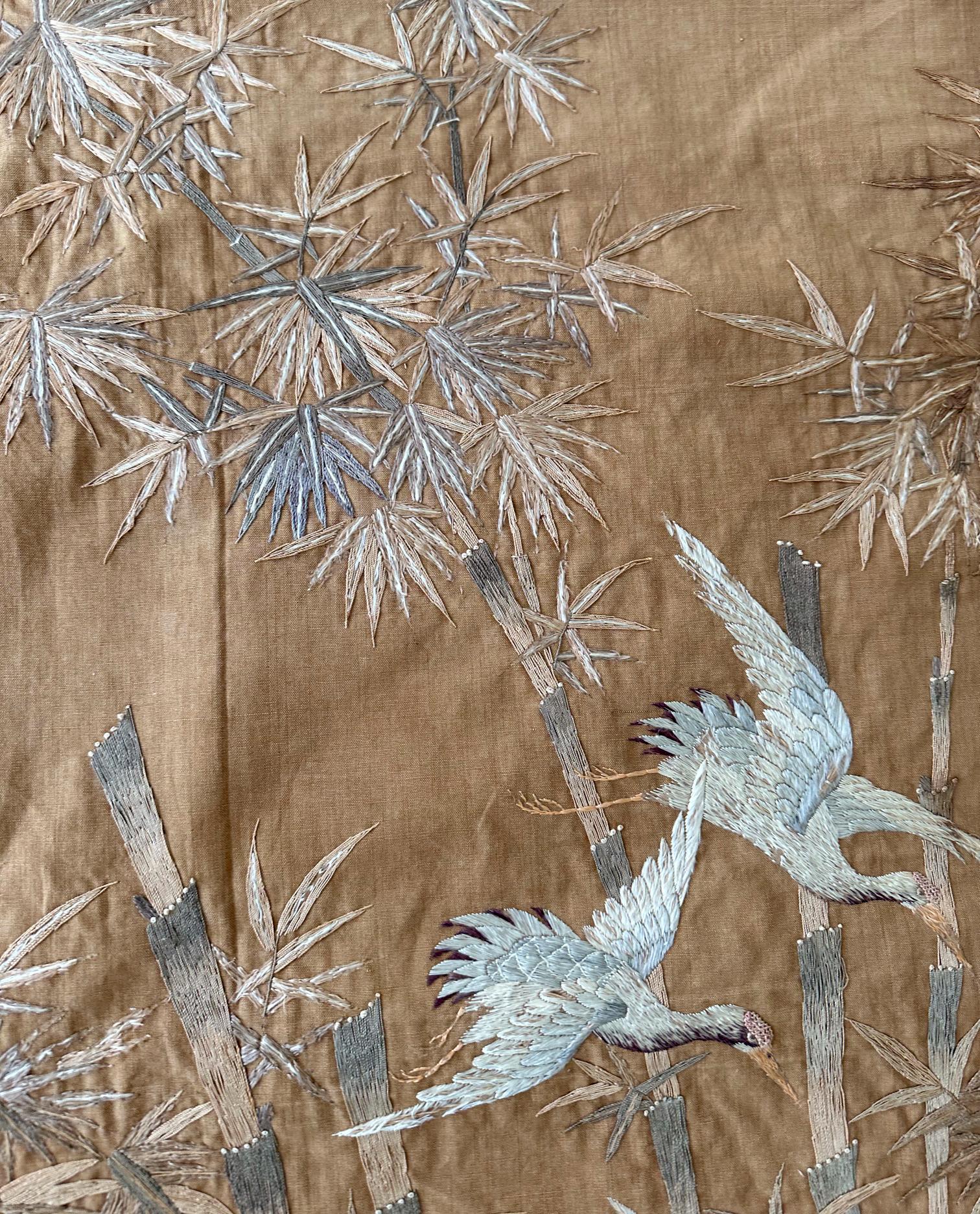 Japanischer Wandteppich mit Stickerei, ungerahmt, aus der Meiji-Periode im Angebot 6