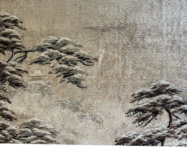Japanese Embroidery Textile Panel Winter Lanscape For Sale 6