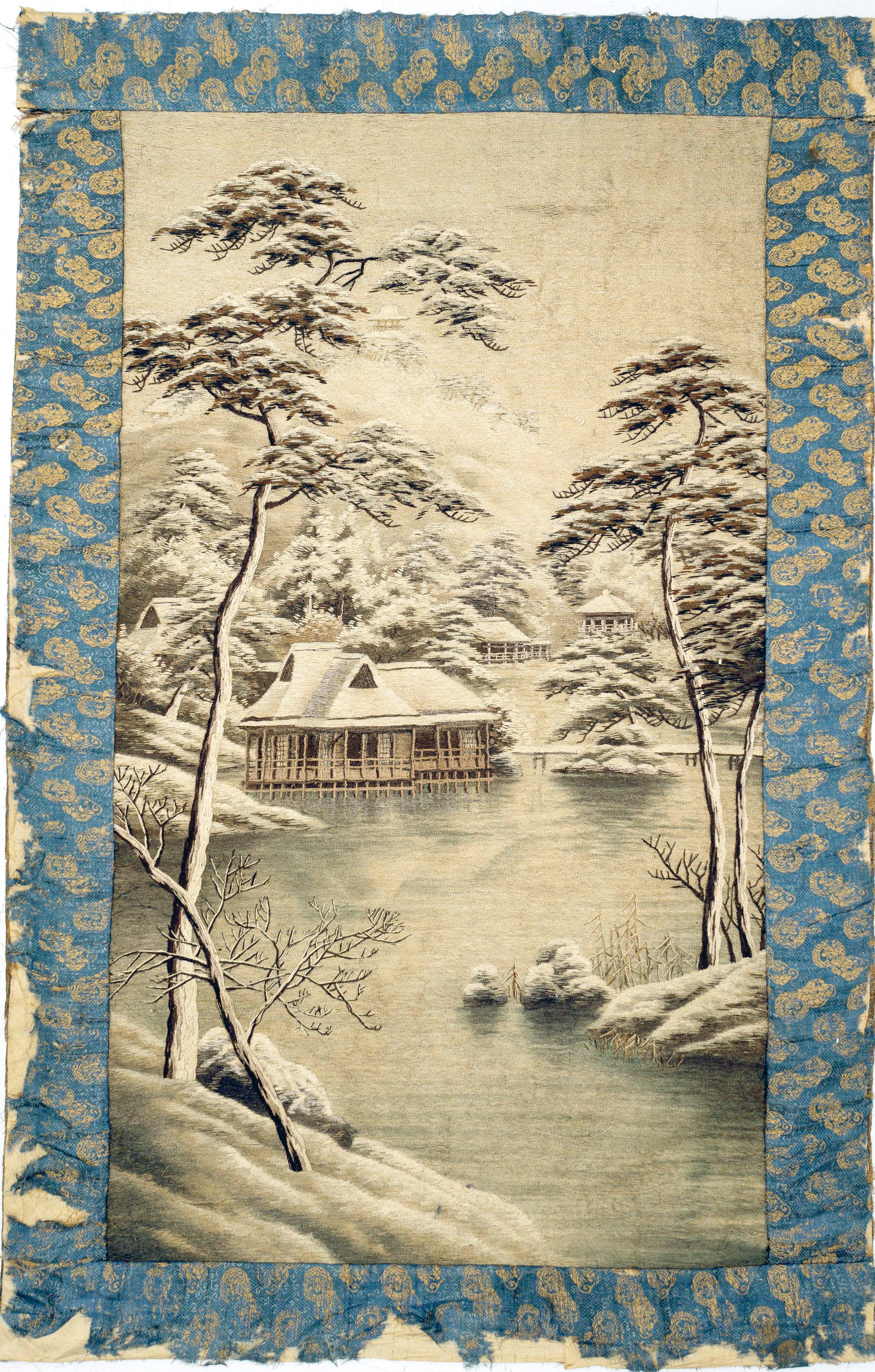 Japanese Embroidery Textile Panel Winter Lanscape 7