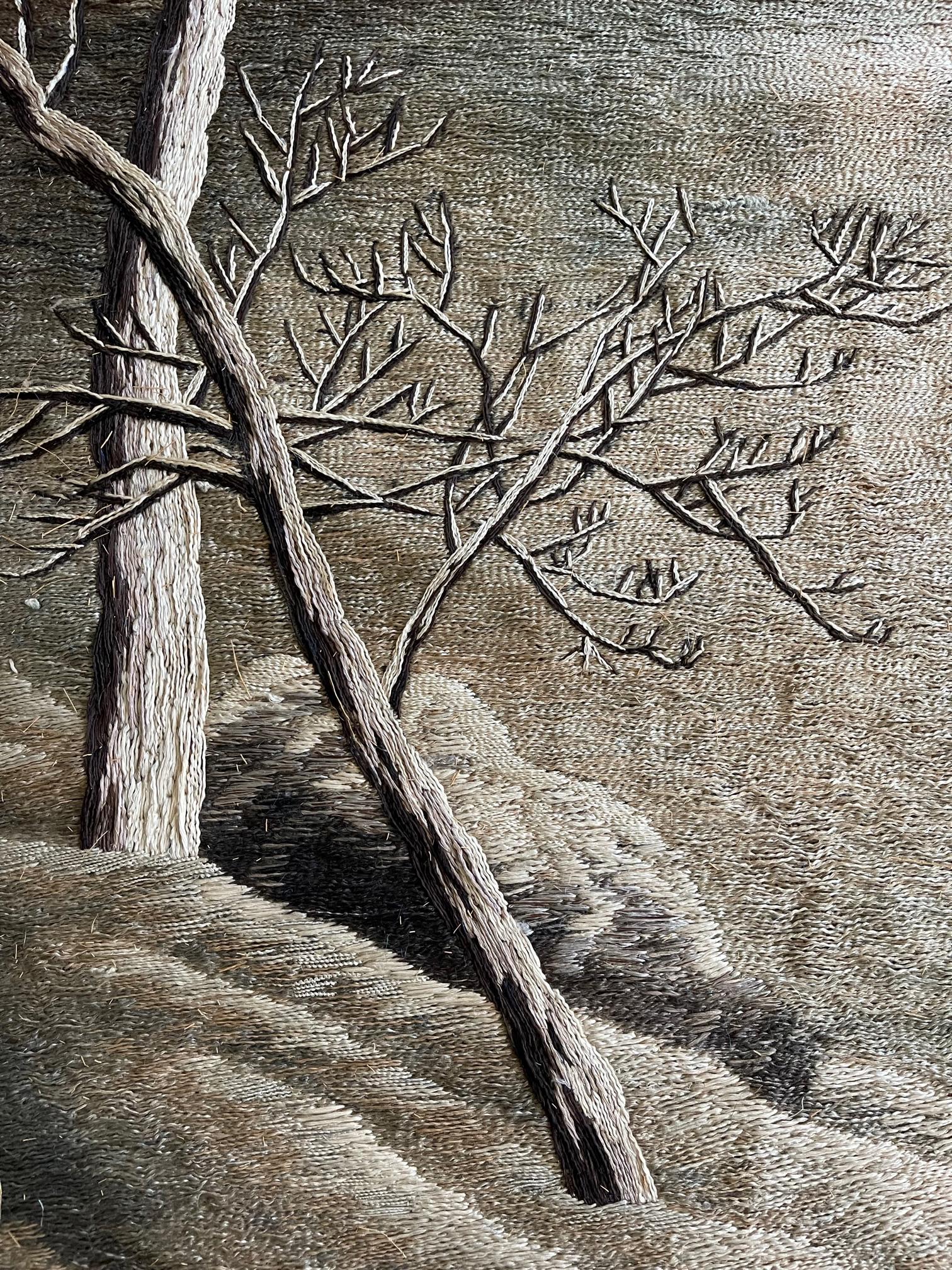 Japanese Embroidery Textile Panel Winter Lanscape In Fair Condition In Atlanta, GA